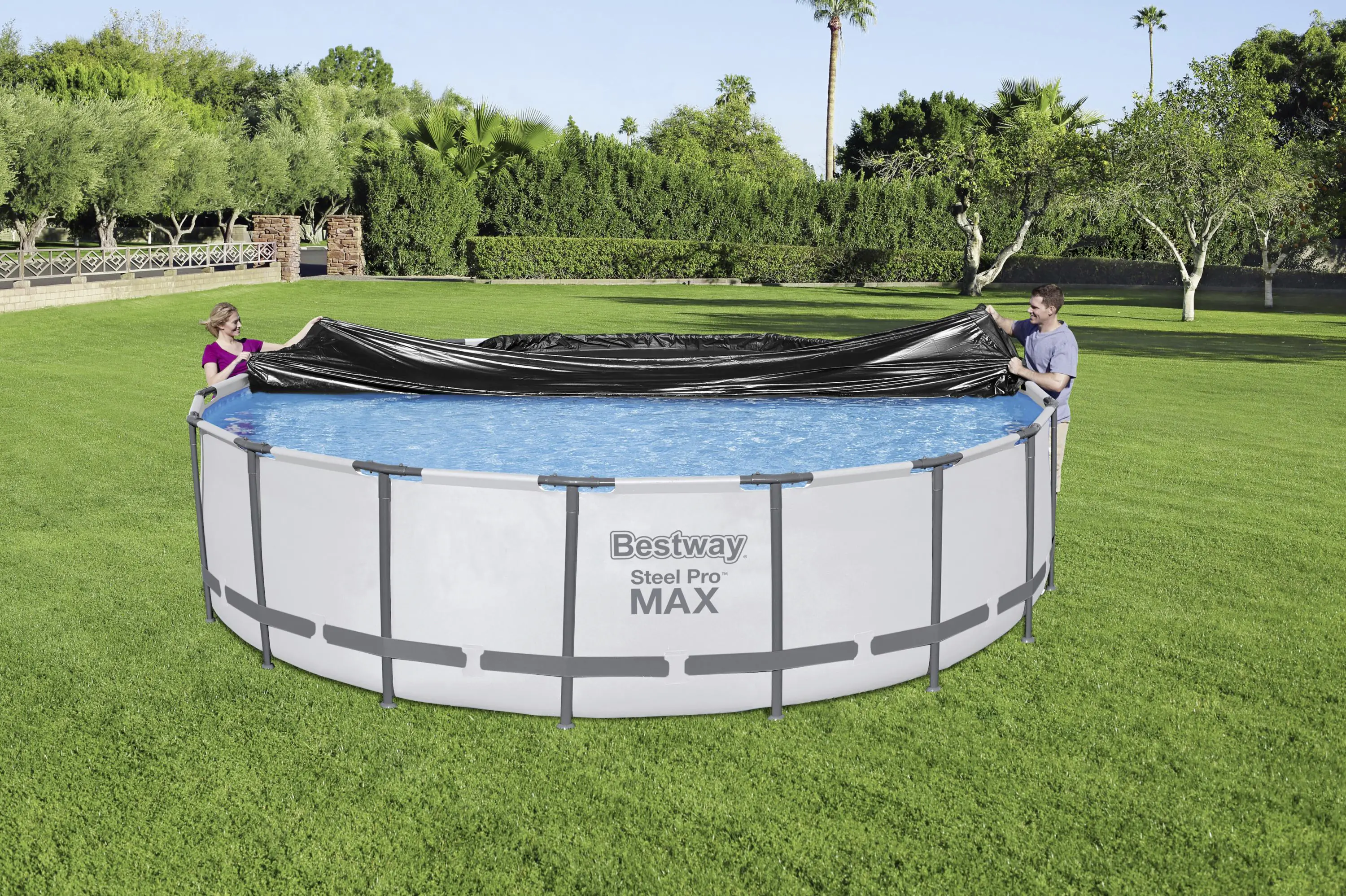 Bestway Abdeckplane PVC Flowclear schwarz Ø 555 cm