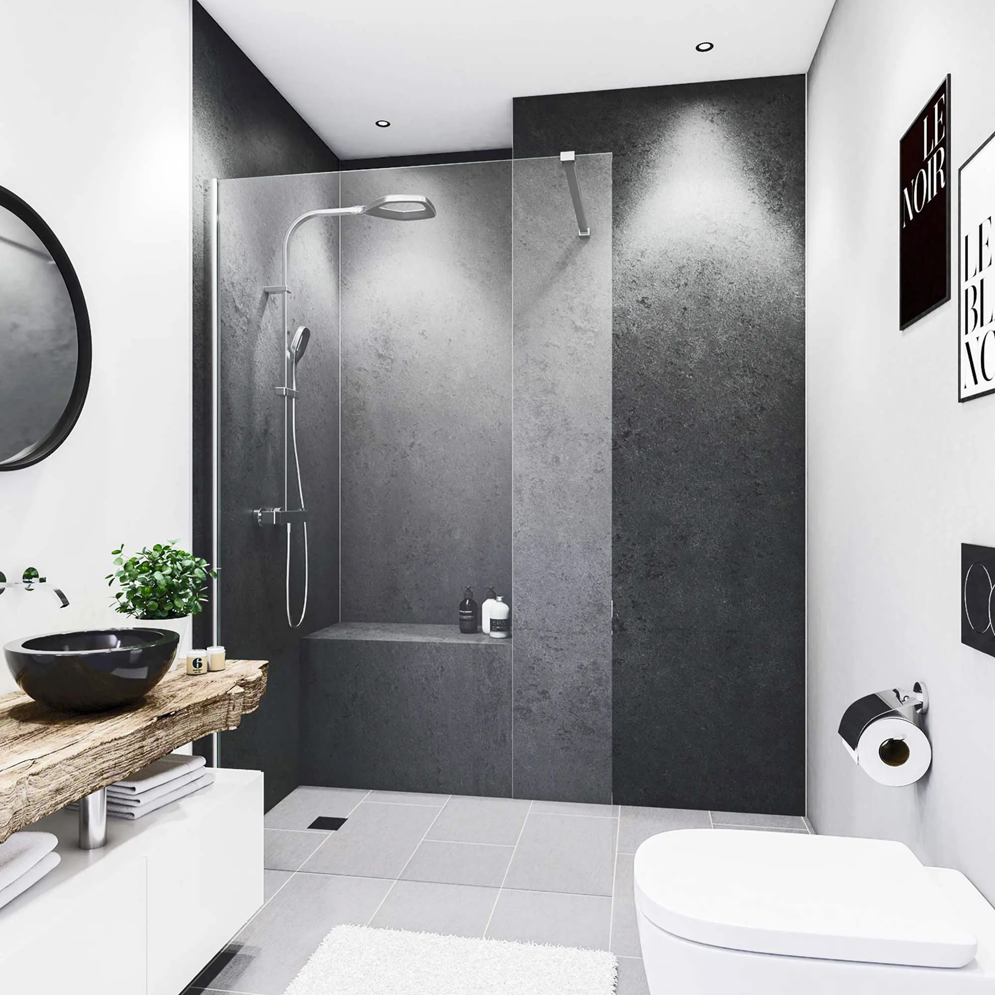 Breuer Duschrückwand Hochglanz Stein anthrazit Dekor 150 x 255 x 0,3 cm