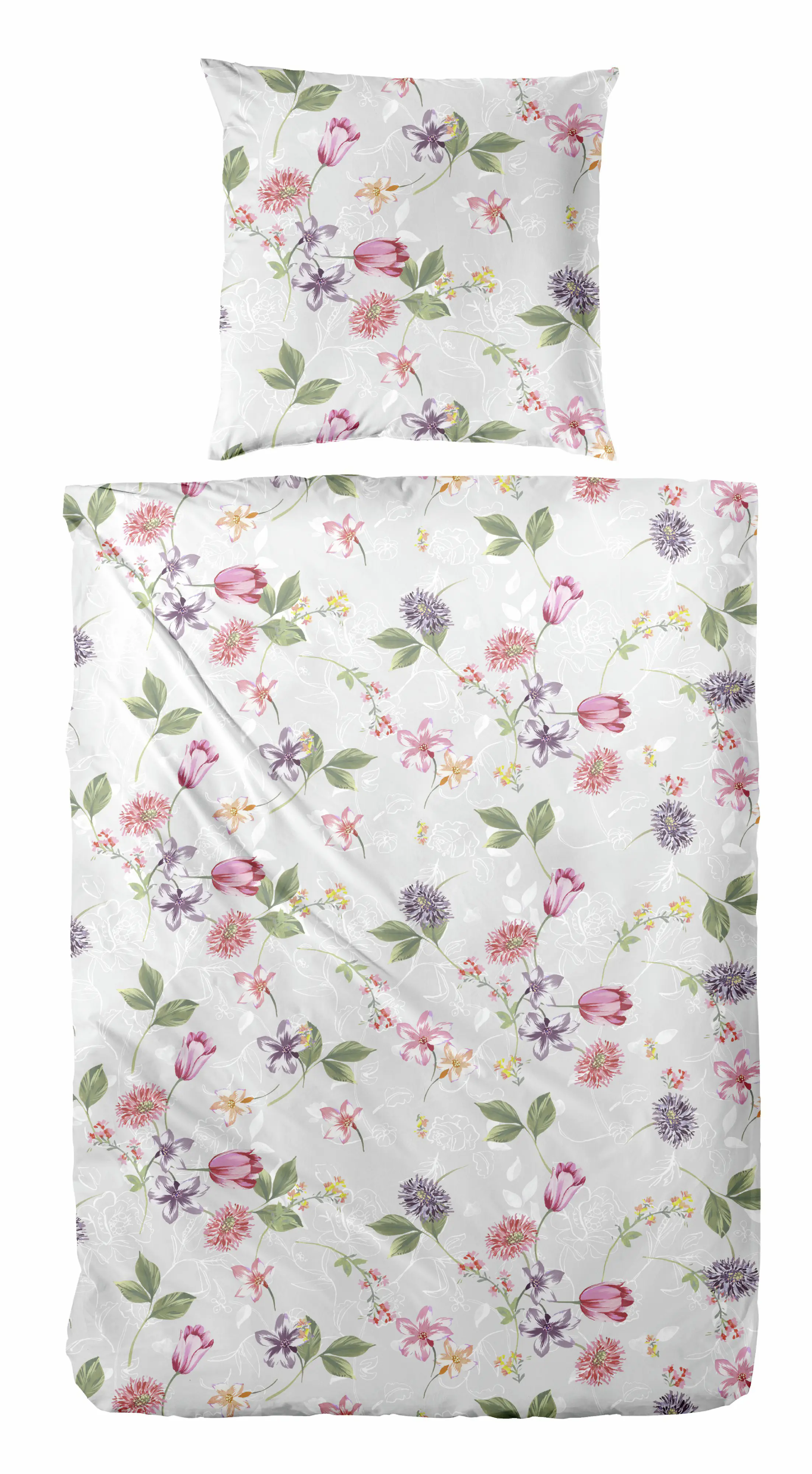 Mikrofaser Bettwäsche Blumen 135 x 200 cm grau/rosa Mikrofaser Bettwäsche Blumen 135 x 200 cm grau/rosa