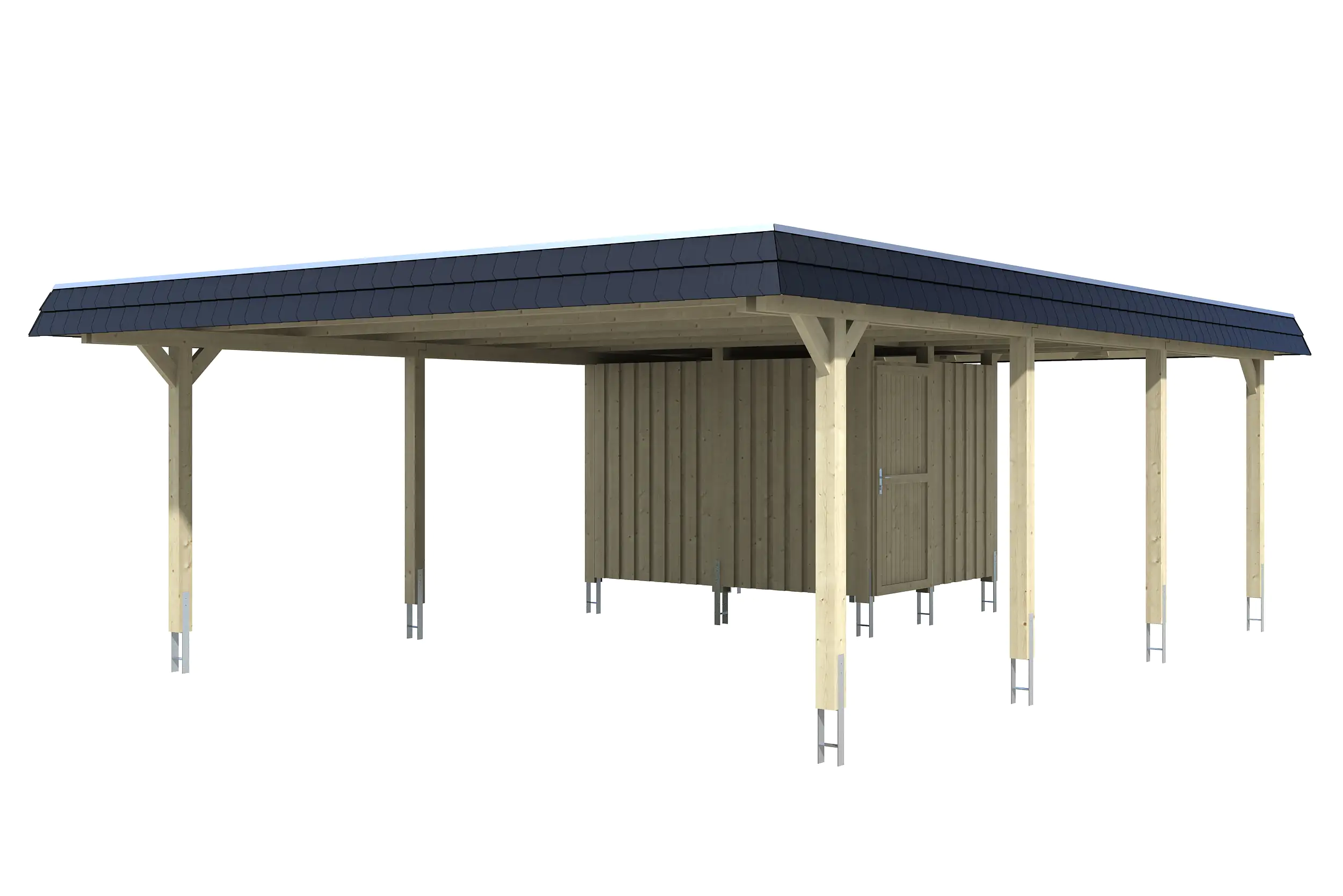 4018211026296_02 SKAN HOLZ Carport Wendland mit Abstellraum 630 x 879 cm mit EPDM-Dach
