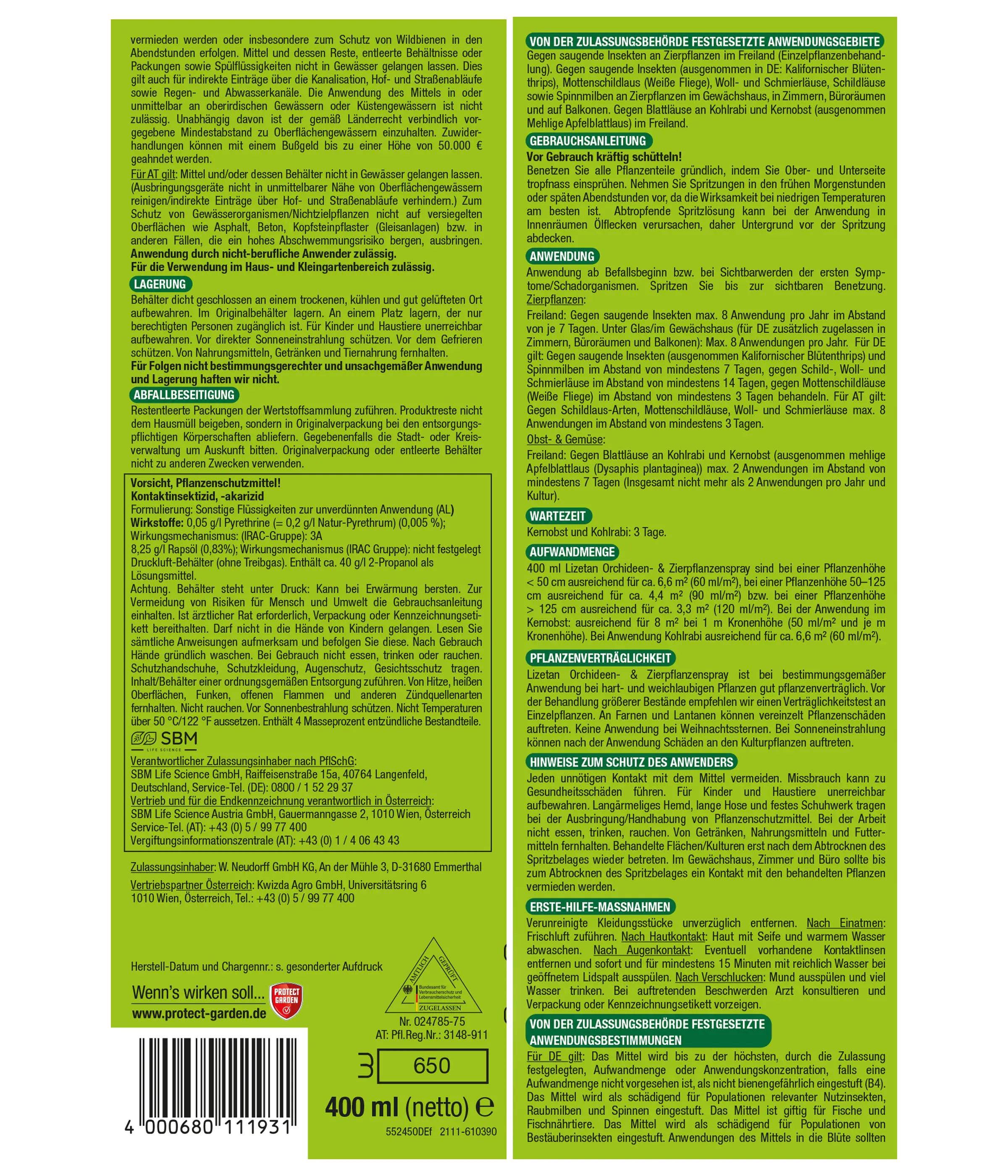 Protect Garden Lizetan Orchideen- & Zierpflanzenspray 400 ml Protect Garden Lizetan Orchideen- & Zierpflanzenspray 400 ml