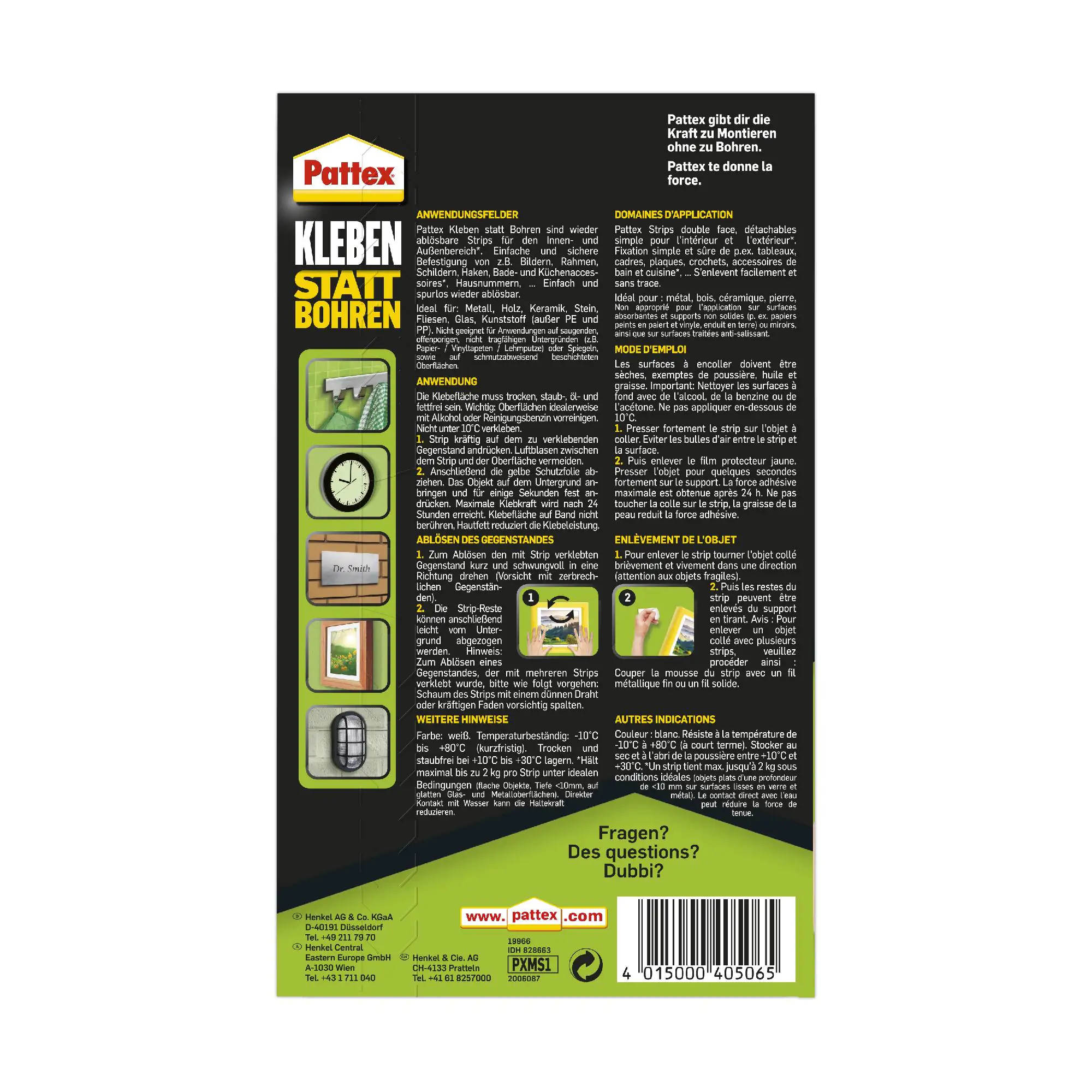 Pattex Kleben statt Bohren Klebe-Strips 10 Klebestreifen je 20 x 40mm, weiß