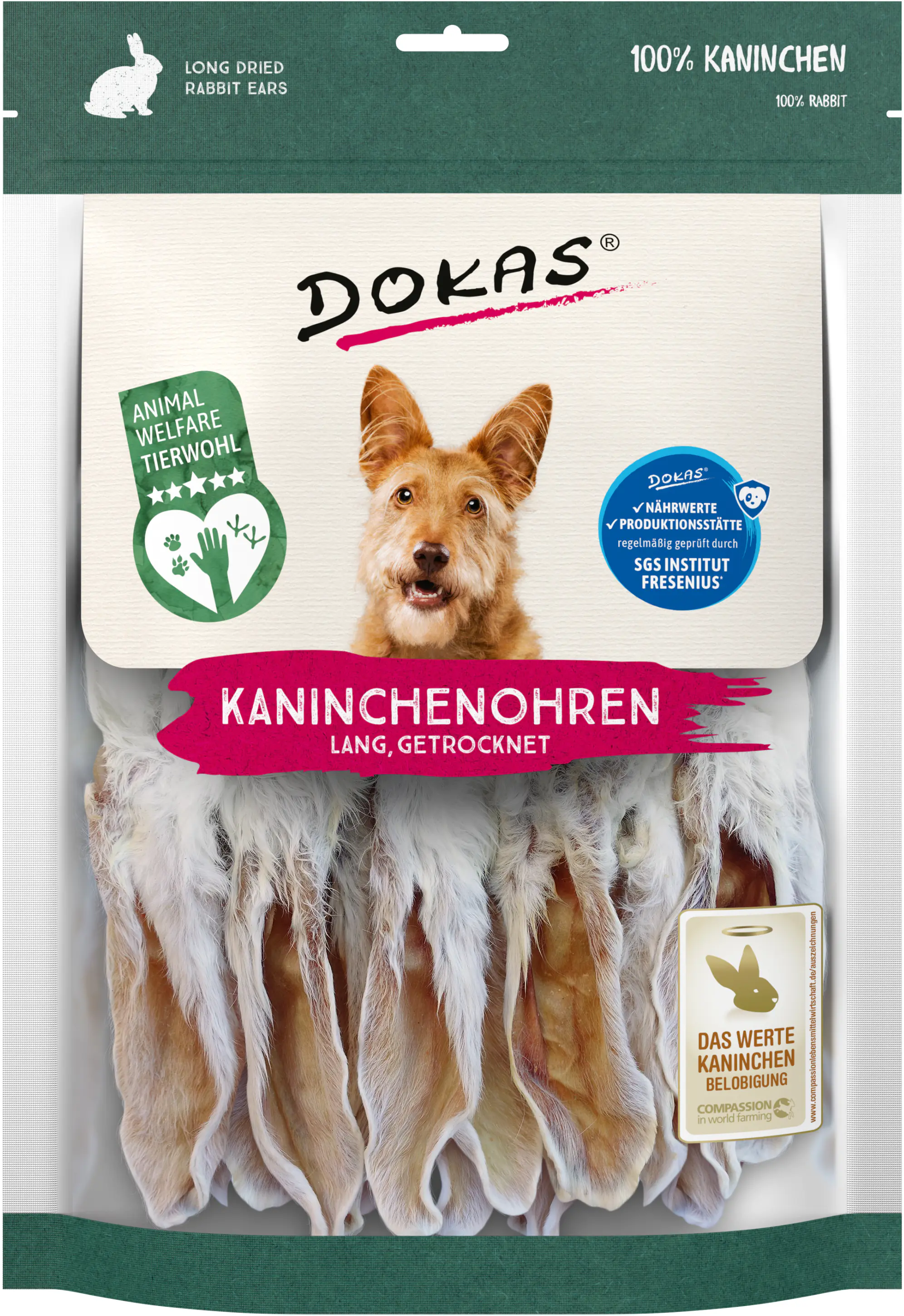 Dokas Kaninchenohren mit Fell 180 g, getrocknet