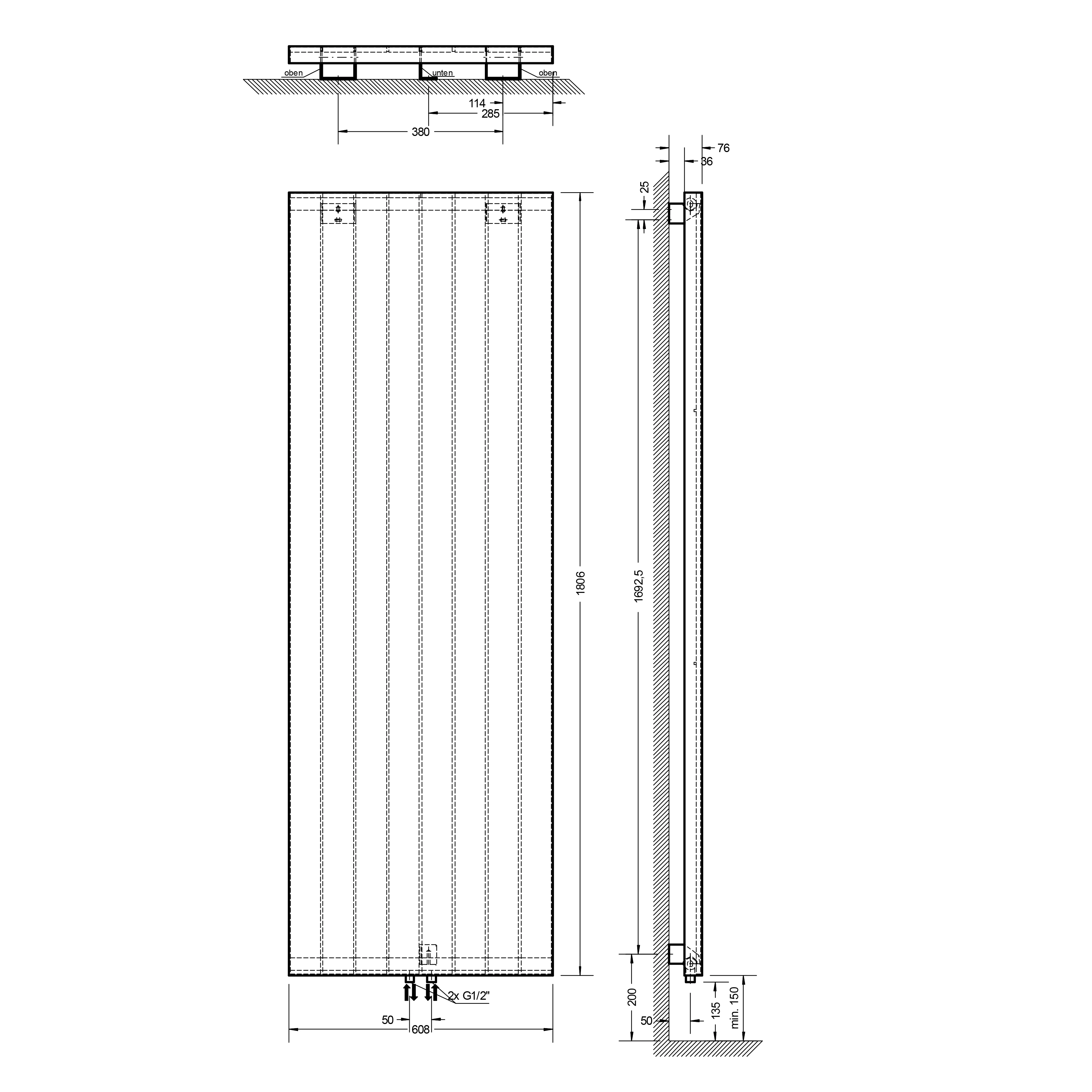 Schulte Design-Heizkörper New York 180 x 60,8 cm + Handtuchhalter