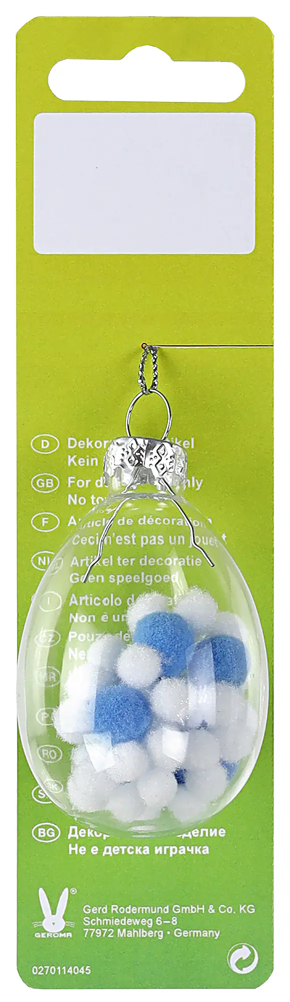 Osterdeko Glasei zum Hängen 4 x 6 cm blau-weiß 1 Stück