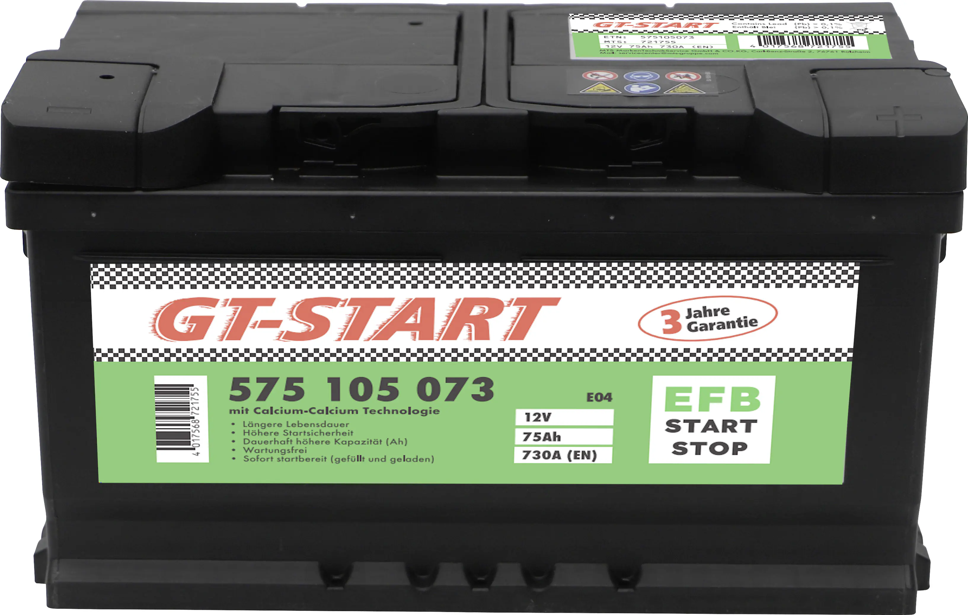 GT-Start Starterbatterie EFB 75Ah 730A 