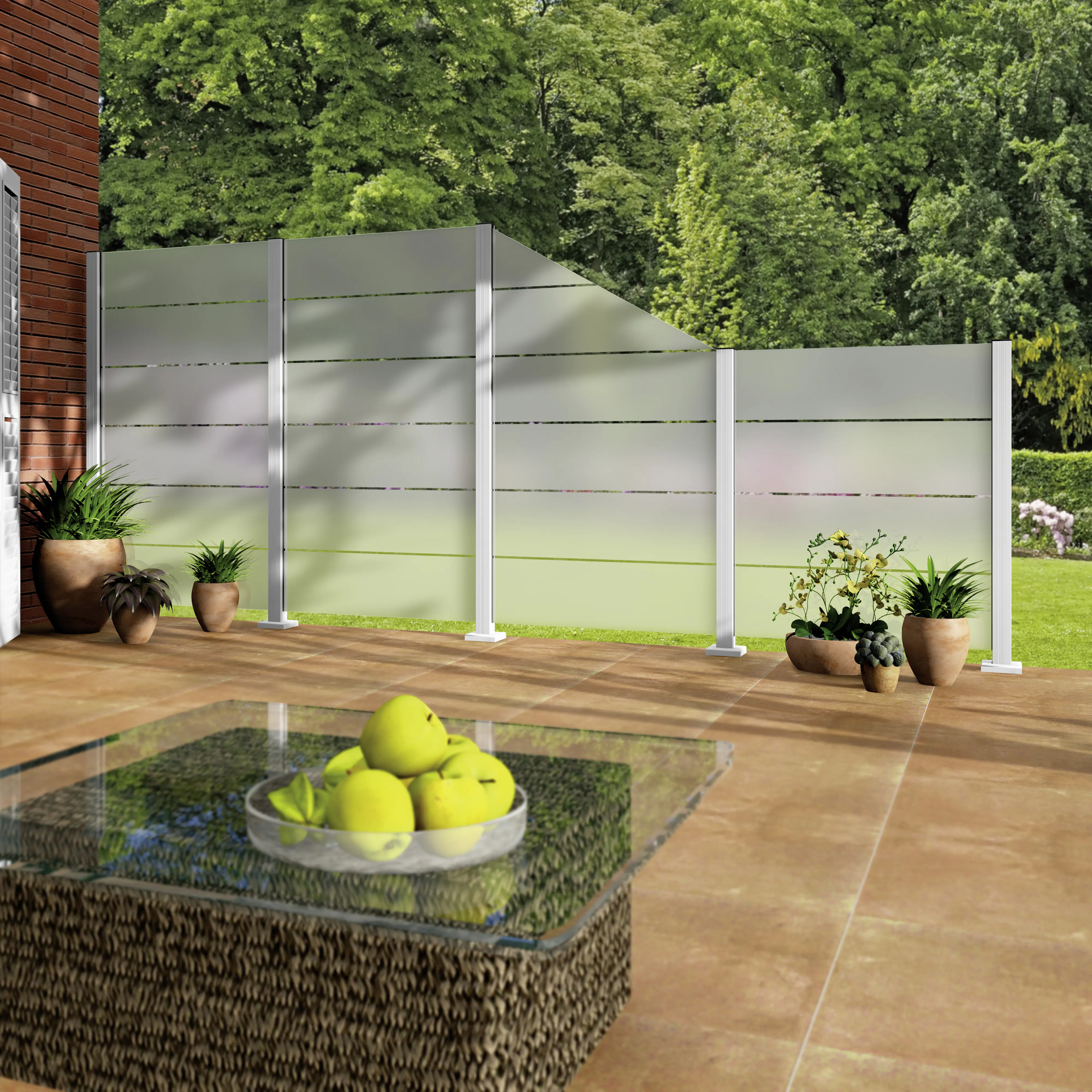 Ambiente Glaszaun Erweiterungsset Klarglas mit Siebdruck 187 x 124,2 cm weiß