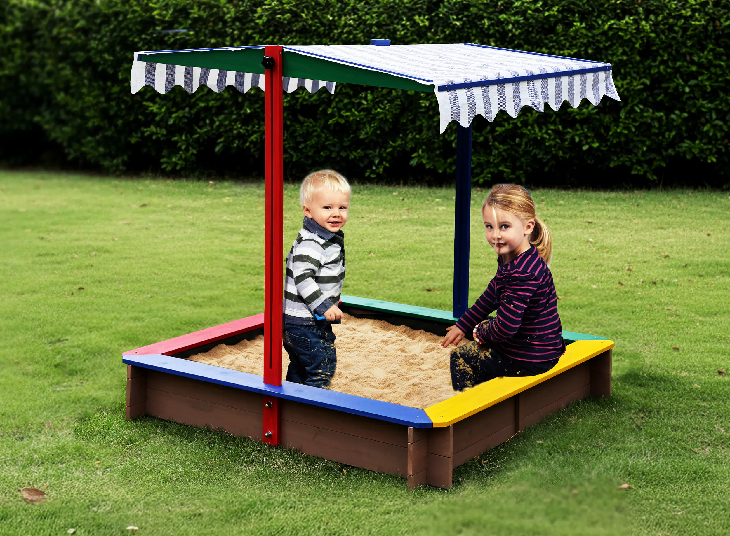 Dobar Sandkasten farbig mit Dach 111 x 111 cm