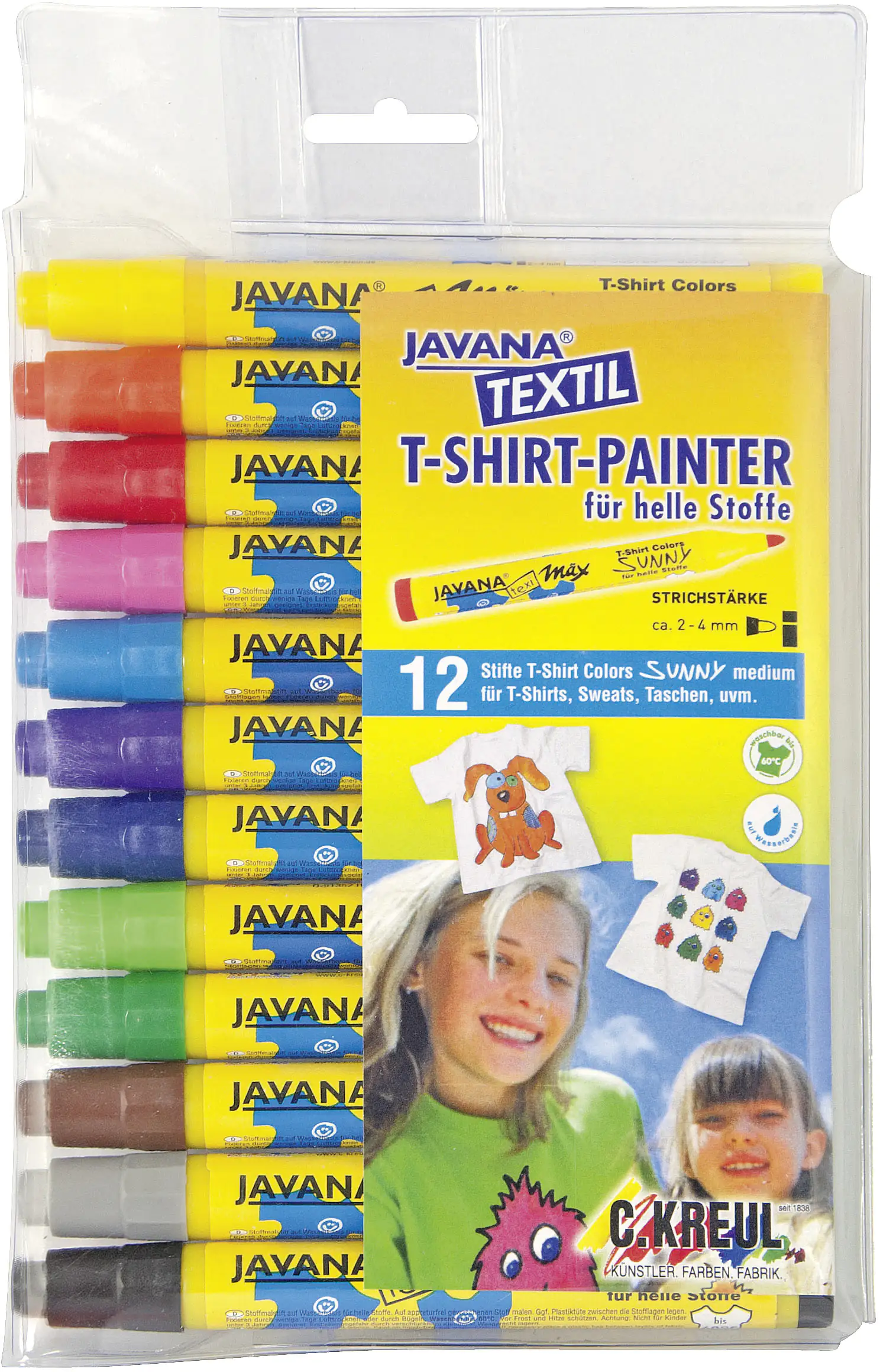 Kreul Javana Stoffmalstifte Sunny medium 12er Set helle Stoffe texi mäx