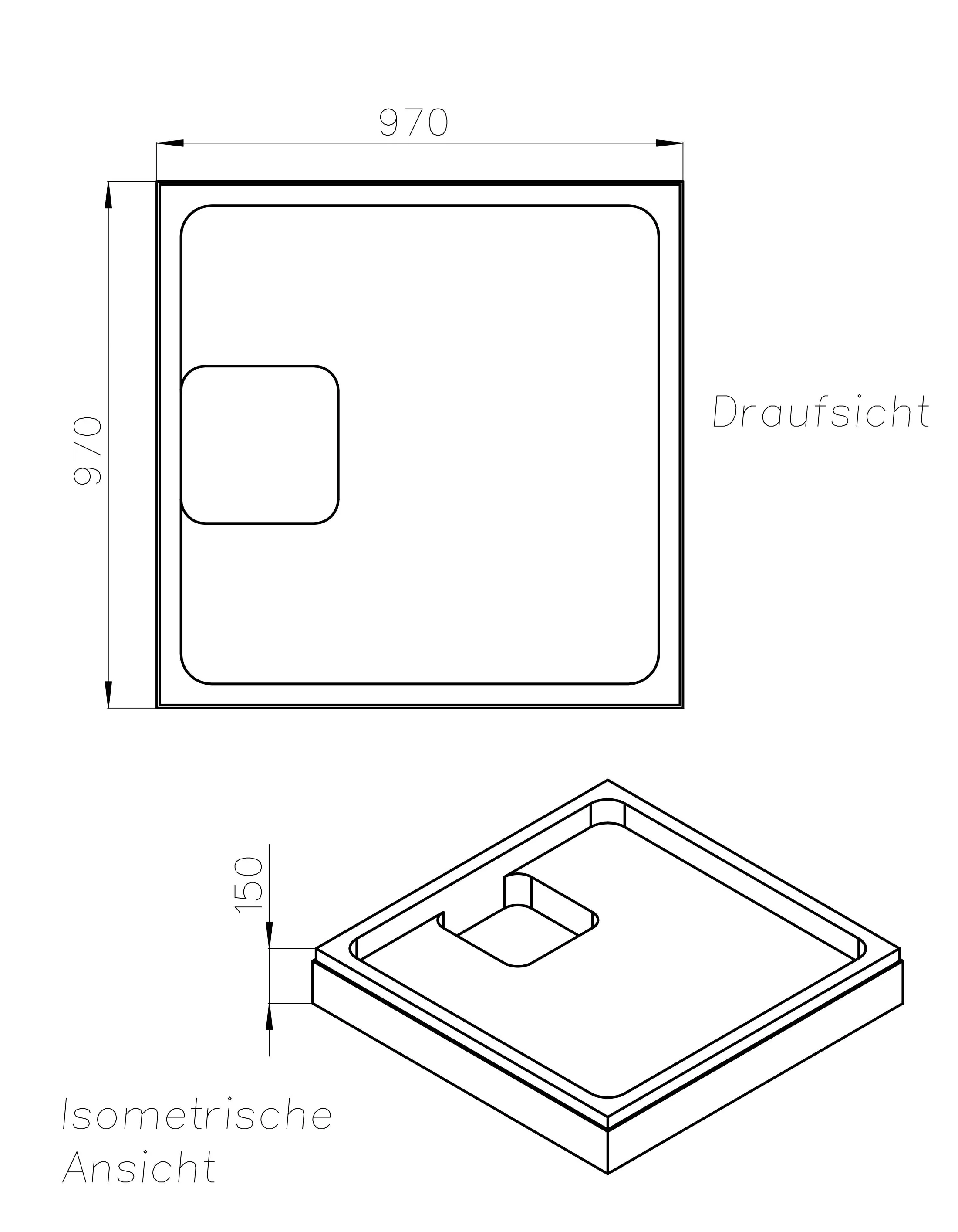 Ottofond Wannenträger Plateau 970 x 970 mm