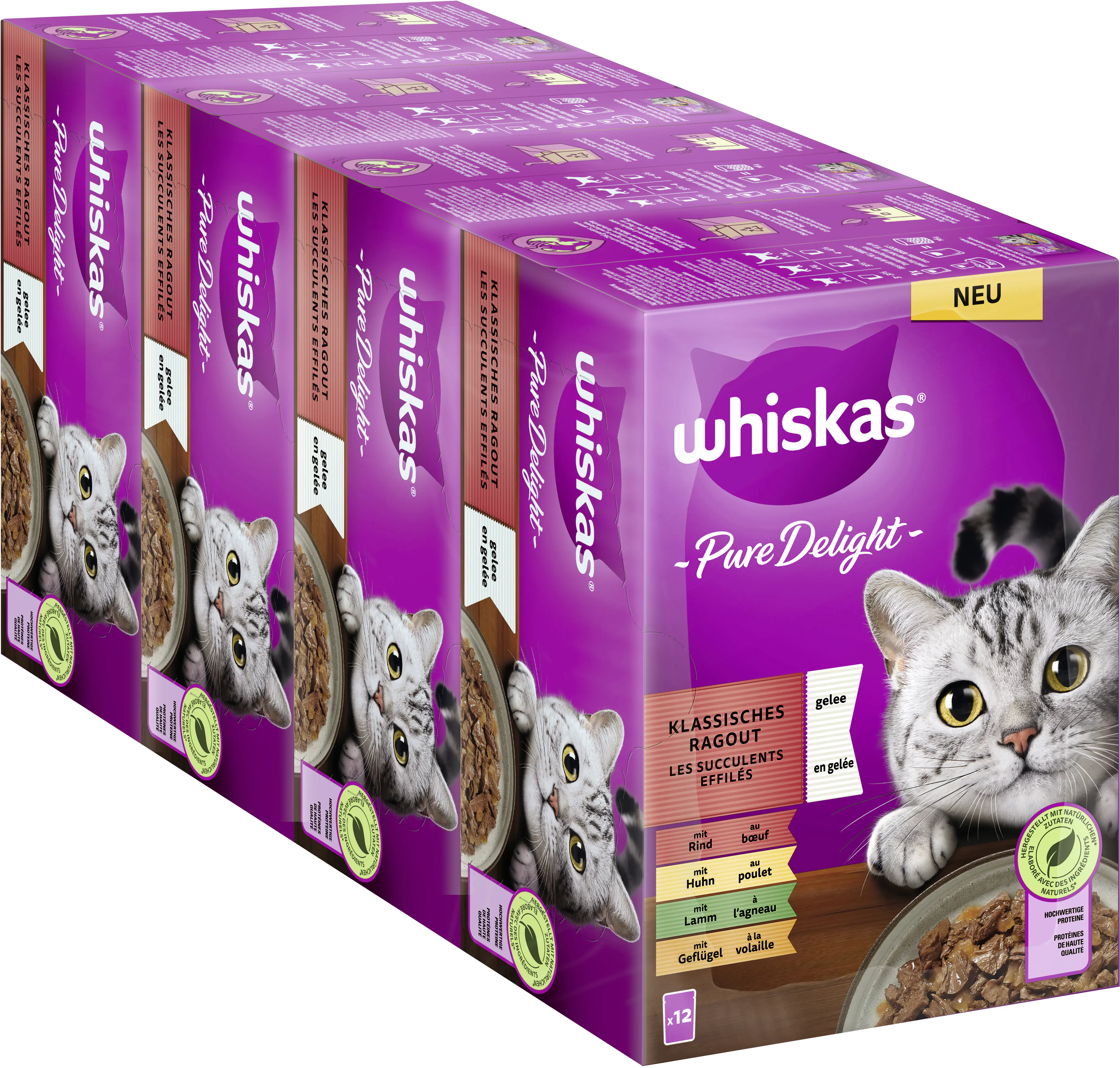 Whiskas Multipack Pure Delight Klassisches Ragout Katzenfutter 12 x 85 g
