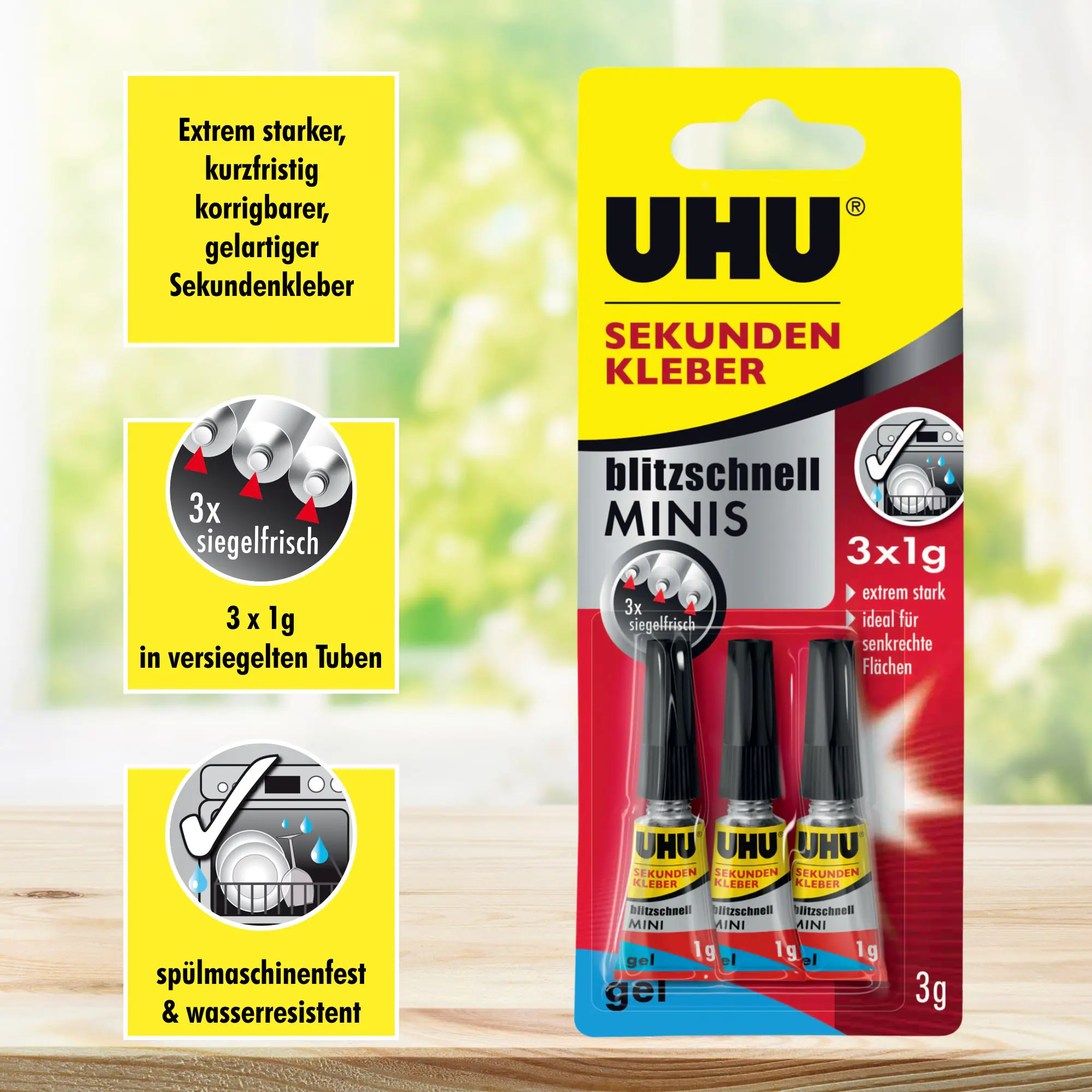 UHU Sekundenkleber blitzschnell Minis 3 g (3 x 1 g), gel