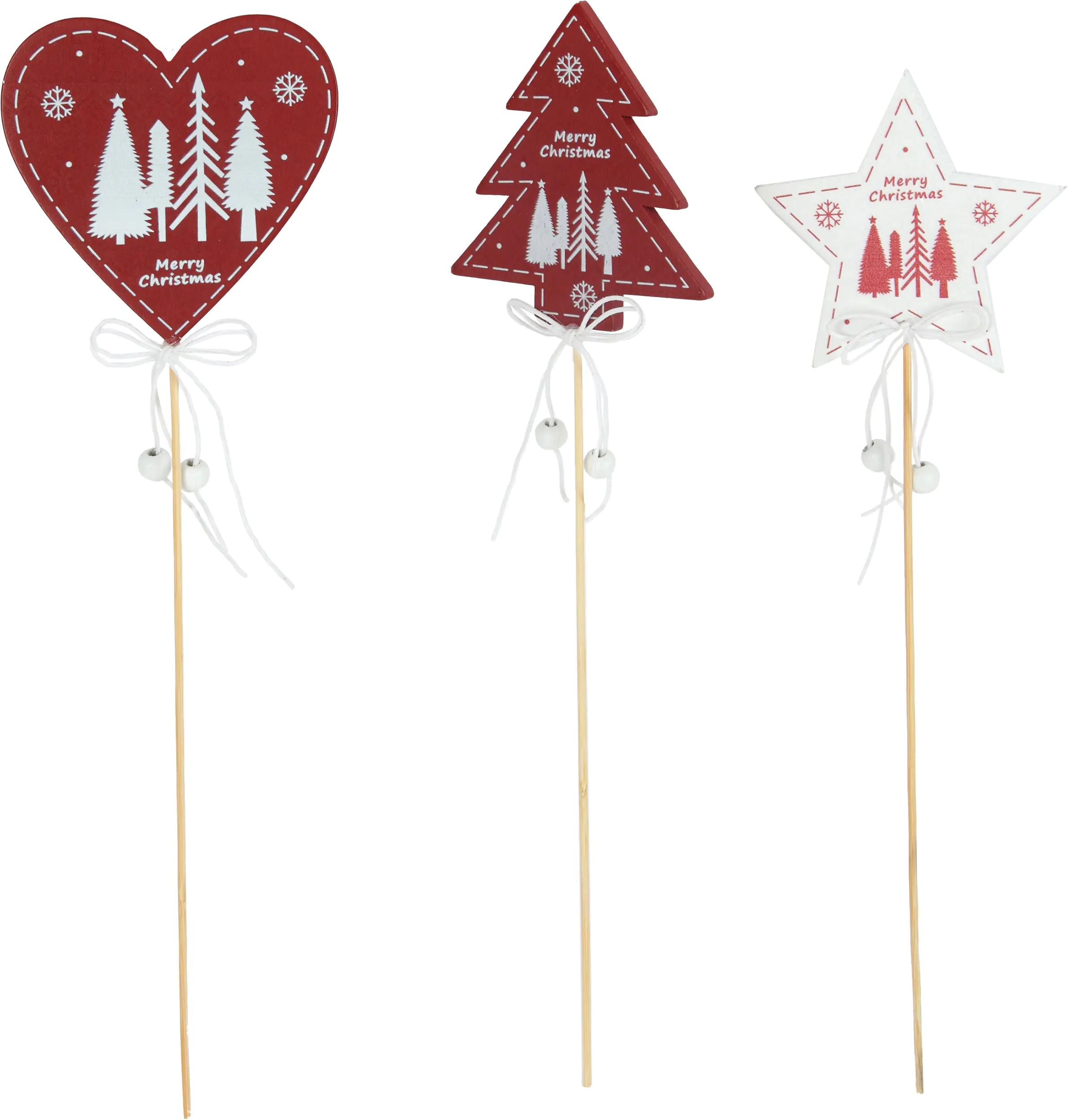 TrendLine Deko Holzstecker Weihnachten 3er Set 27 x 0,5 x 7 cm rot-weiß