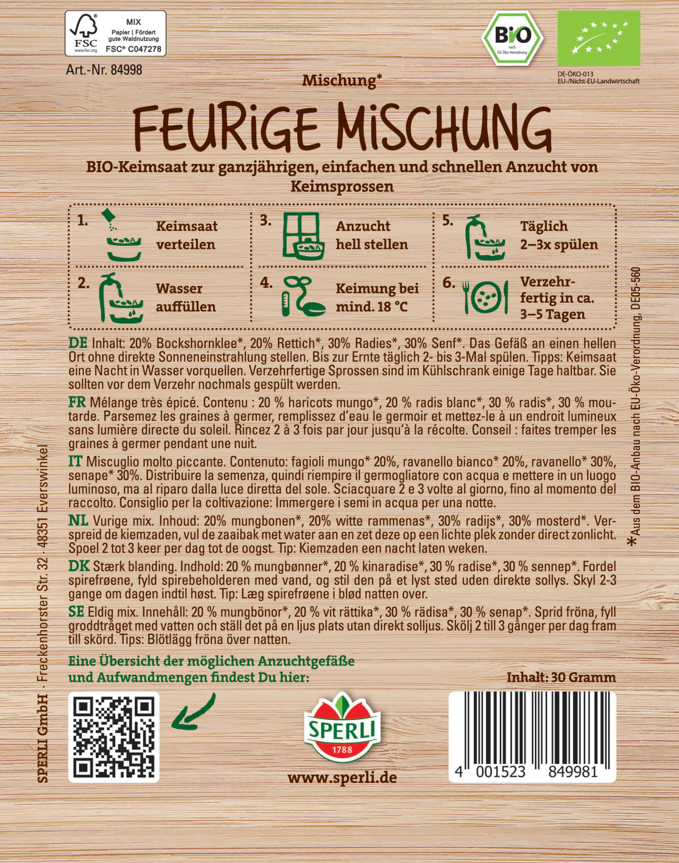 Sperli BIO Keimsprossen-Saat Feurige Mischung