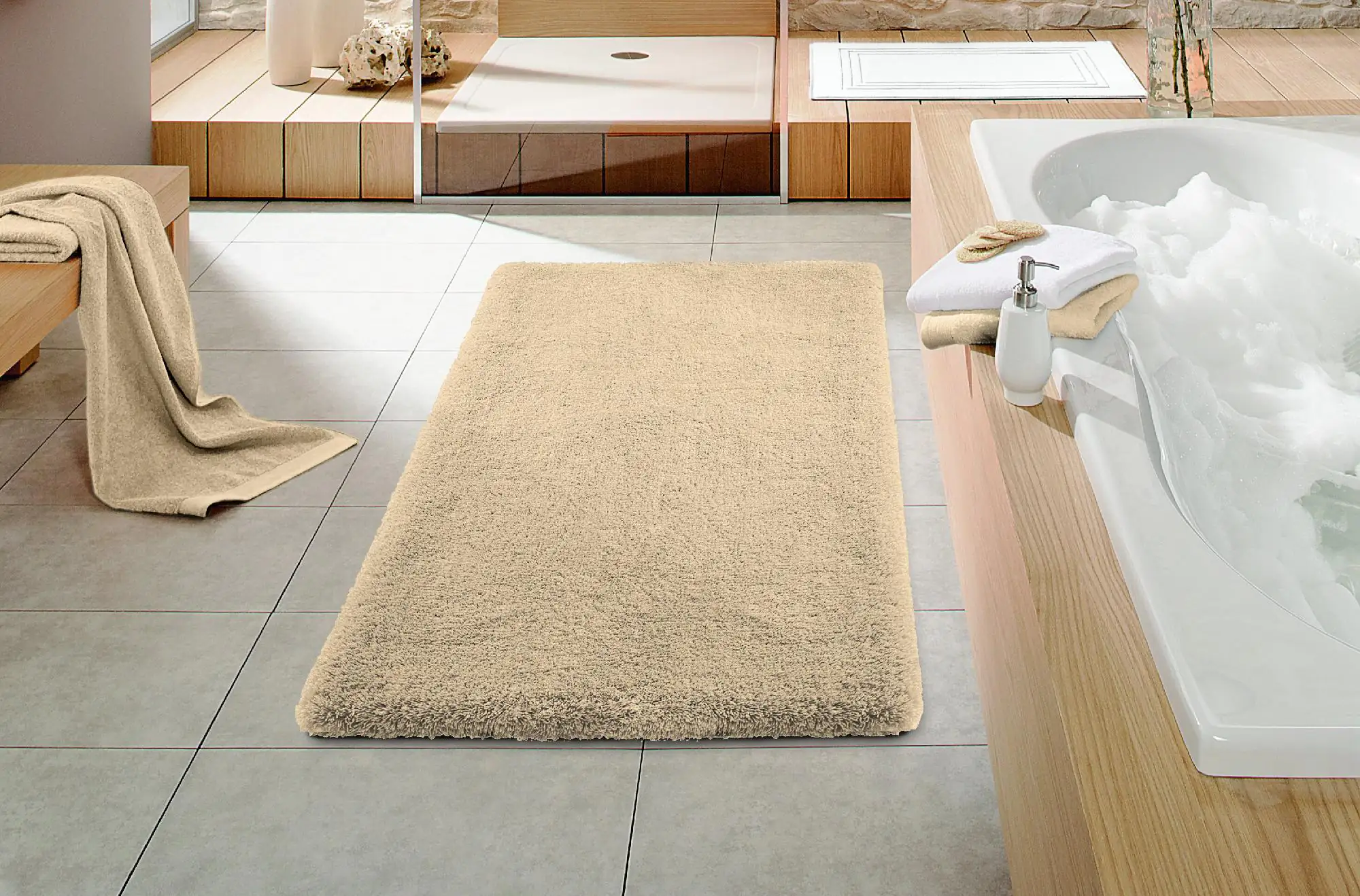 Primaster Badteppich sandbeige 65 x 55 cm Primaster Badteppich sandbeige 65 x 55 cm