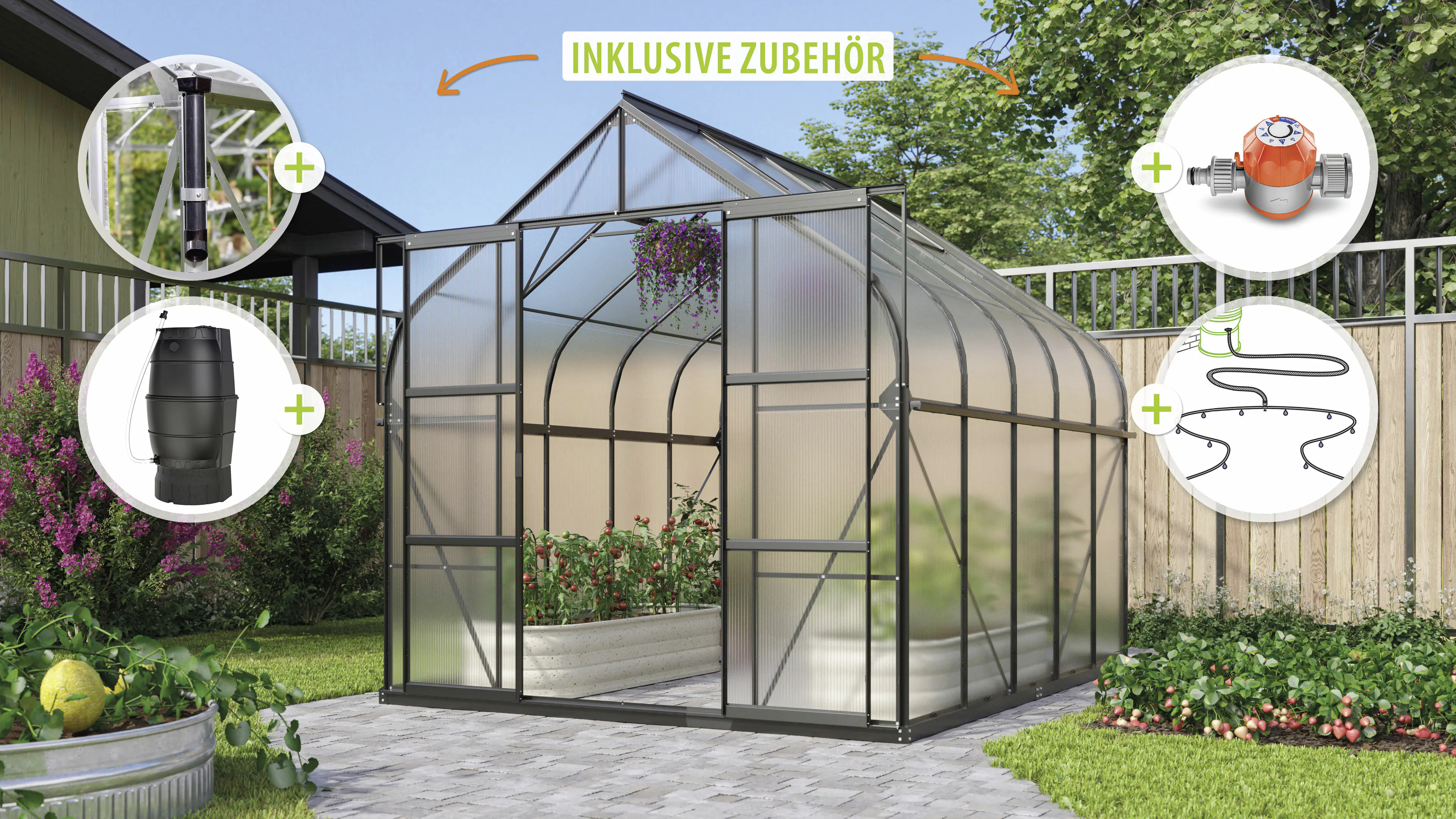 Vitavia Gewächshaus-Set Dione 8300 HKP 4 mm schwarz 254 x 316 cm 