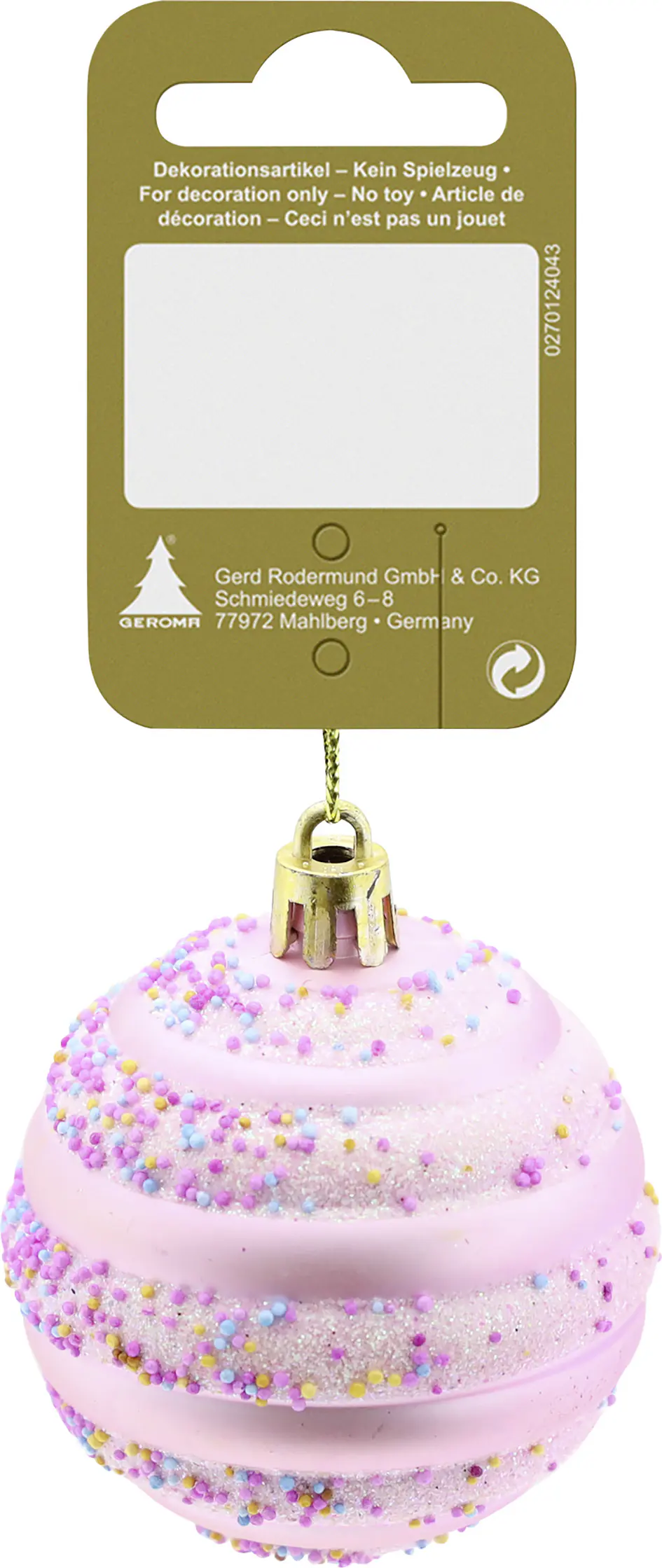 Weihnachtskugel aus Kunststoff Ø 6 cm rosé-bunt 