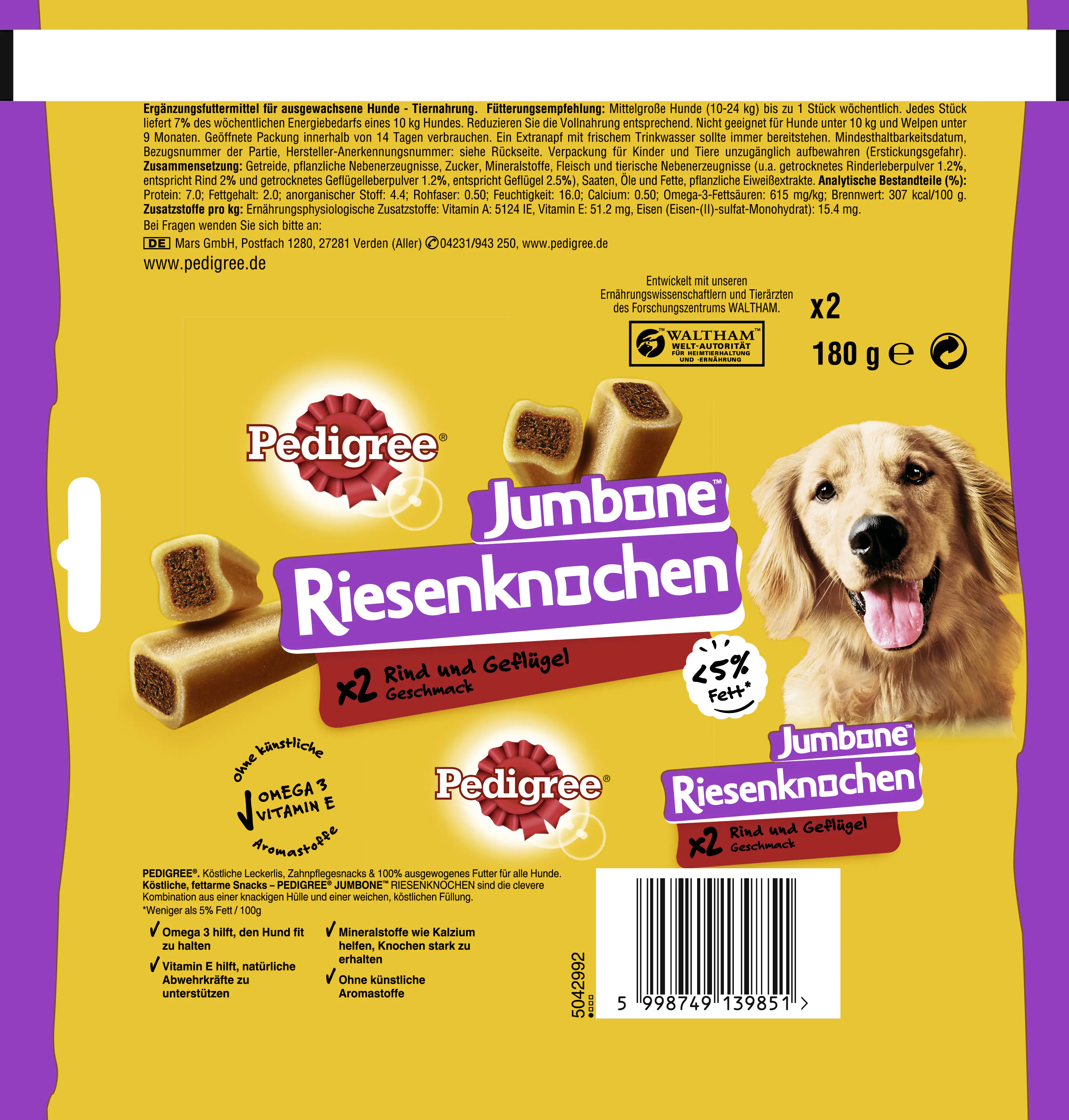 Pedigree Hundesnack Jumbone Riesenknochen mit Rind und Geflügel Pedigree Hundesnack Jumbone Riesenknochen mit Rind und Geflügel