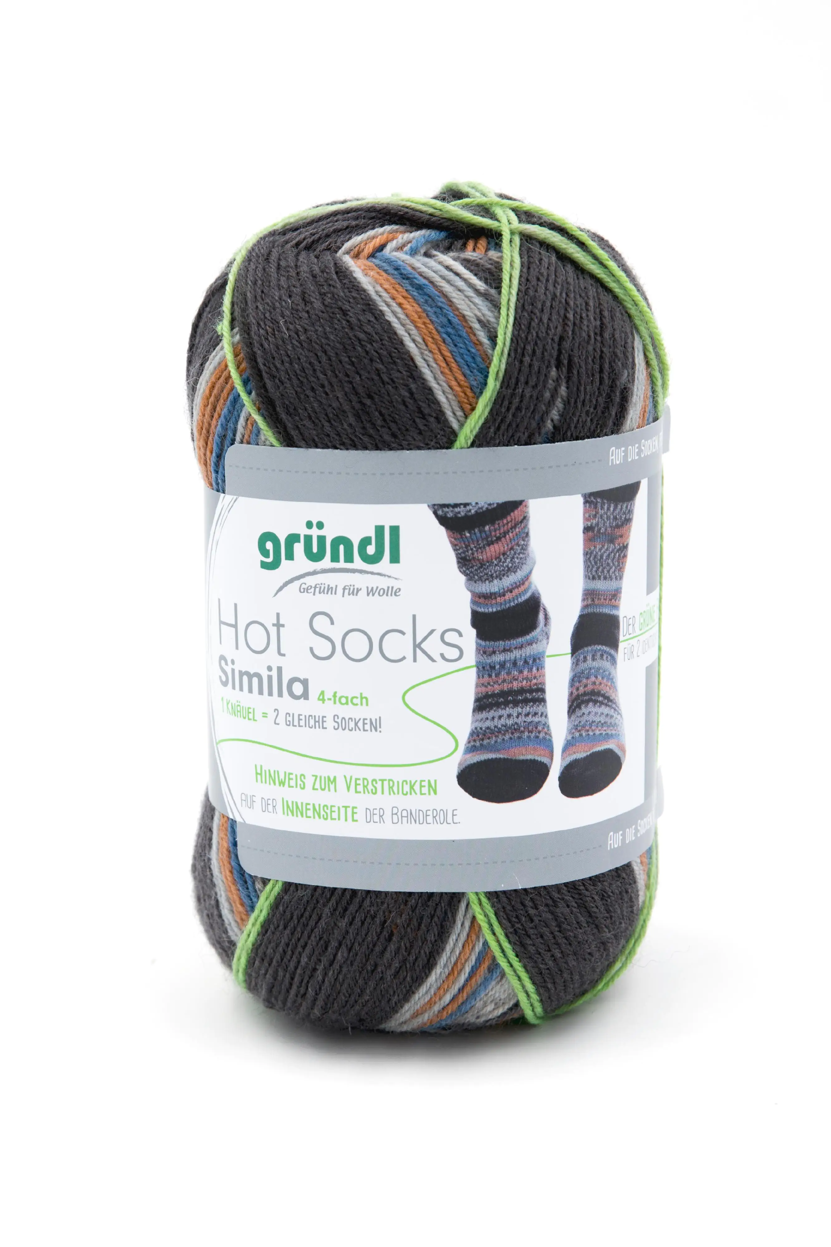Gründl Sockenwolle Hot Socks Simila 100 g anthrazitgrau-kürbis-blau-kiesel