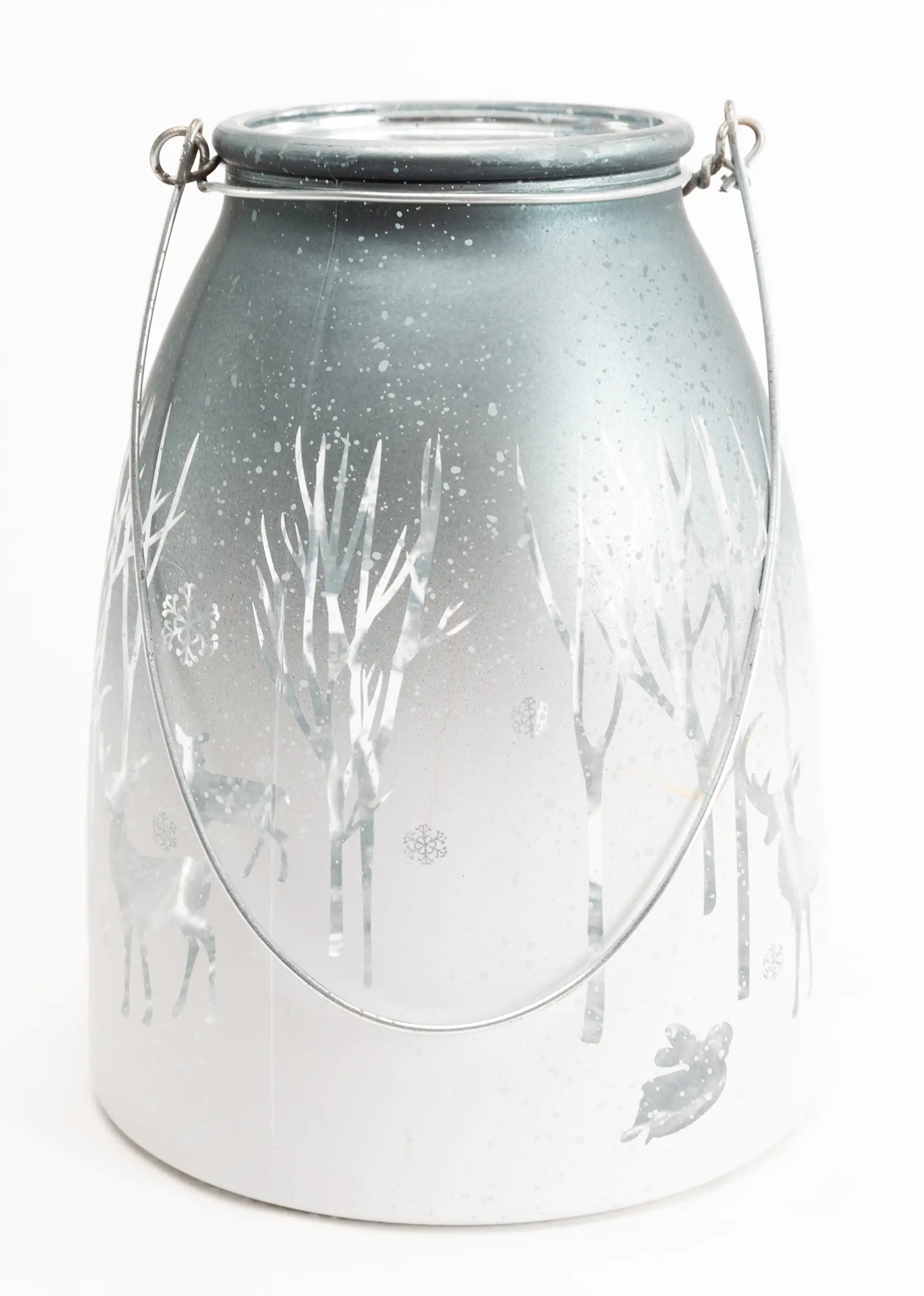 TrendLine Windlicht Glas Winter Ø 14 cm silber-weiß