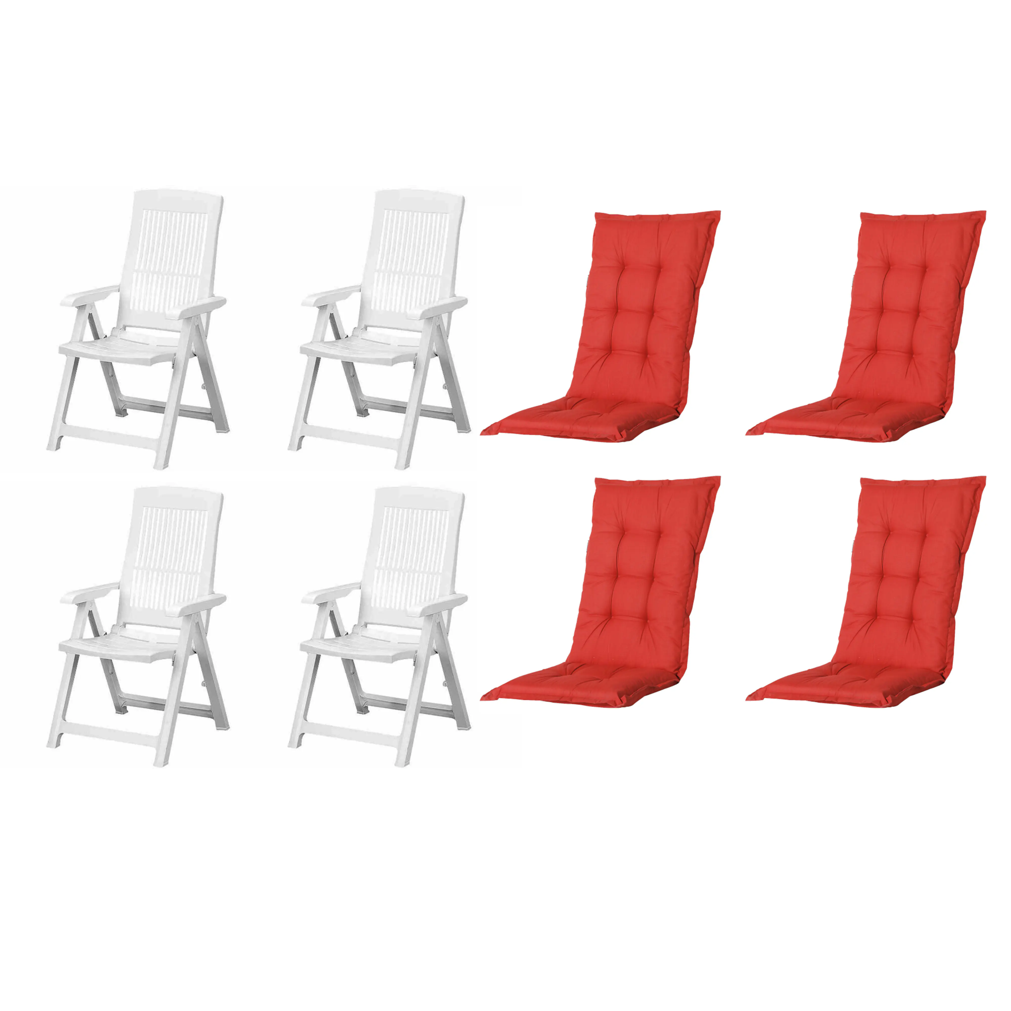 Progarden Gartenstuhl-Set Tampa mit Auflagen weiß/rot 8-tlg.