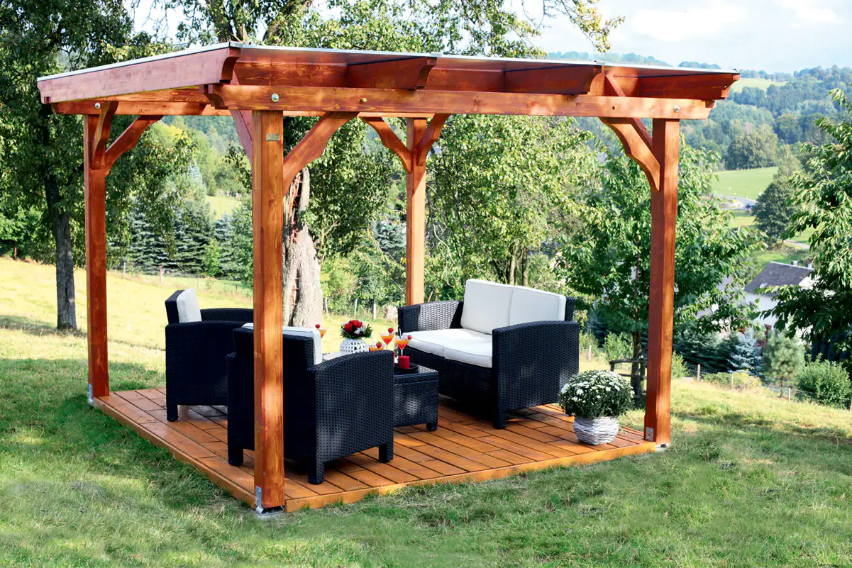 SKAN HOLZ Pavillon Marseille 327 x 350 cm, lasiert in Schiefergrau