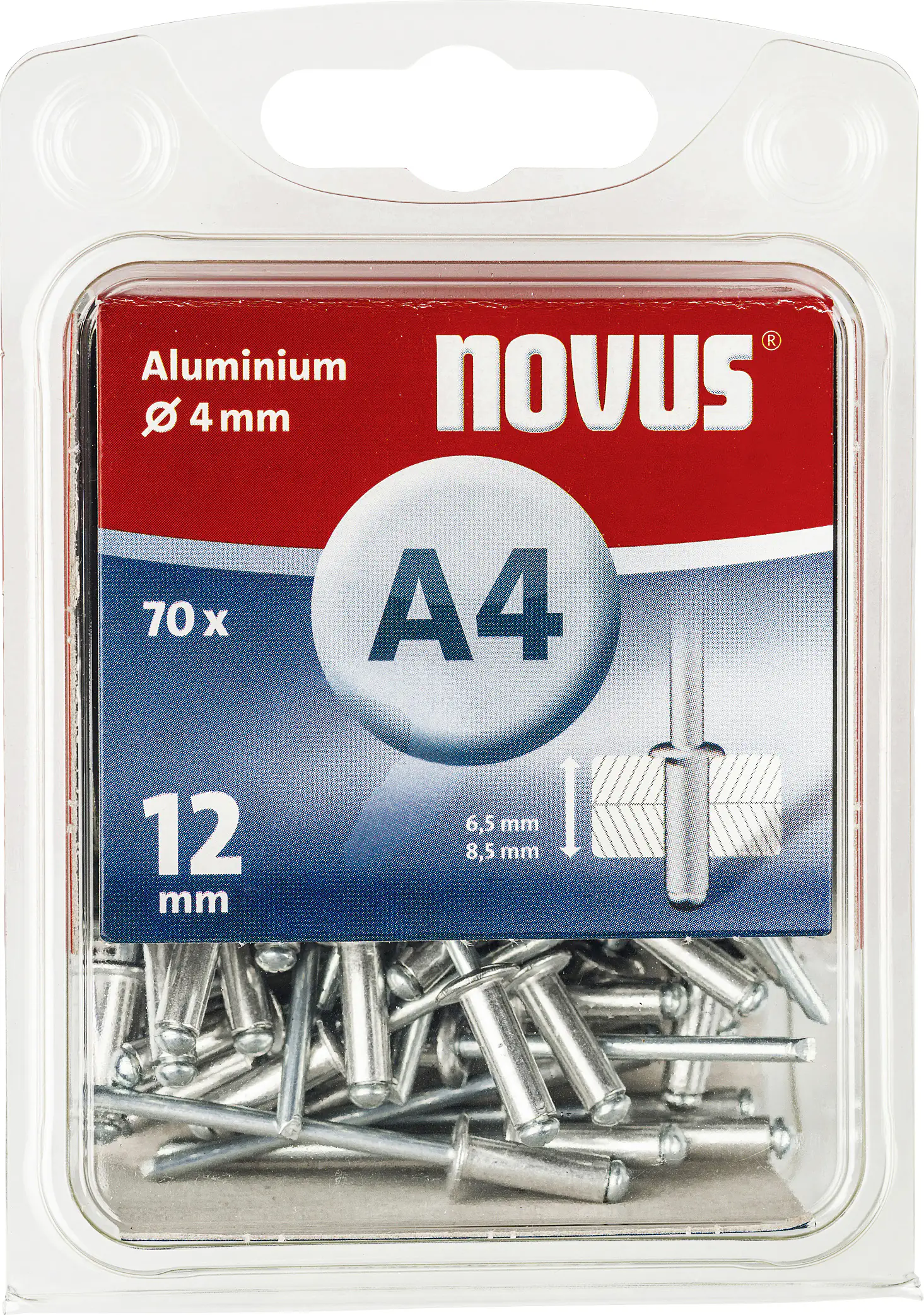 Novus Blindnieten Typ A4 /12 Aluminium 70 Stück Novus Blindnieten Typ A4 /12 Aluminium 70 Stück