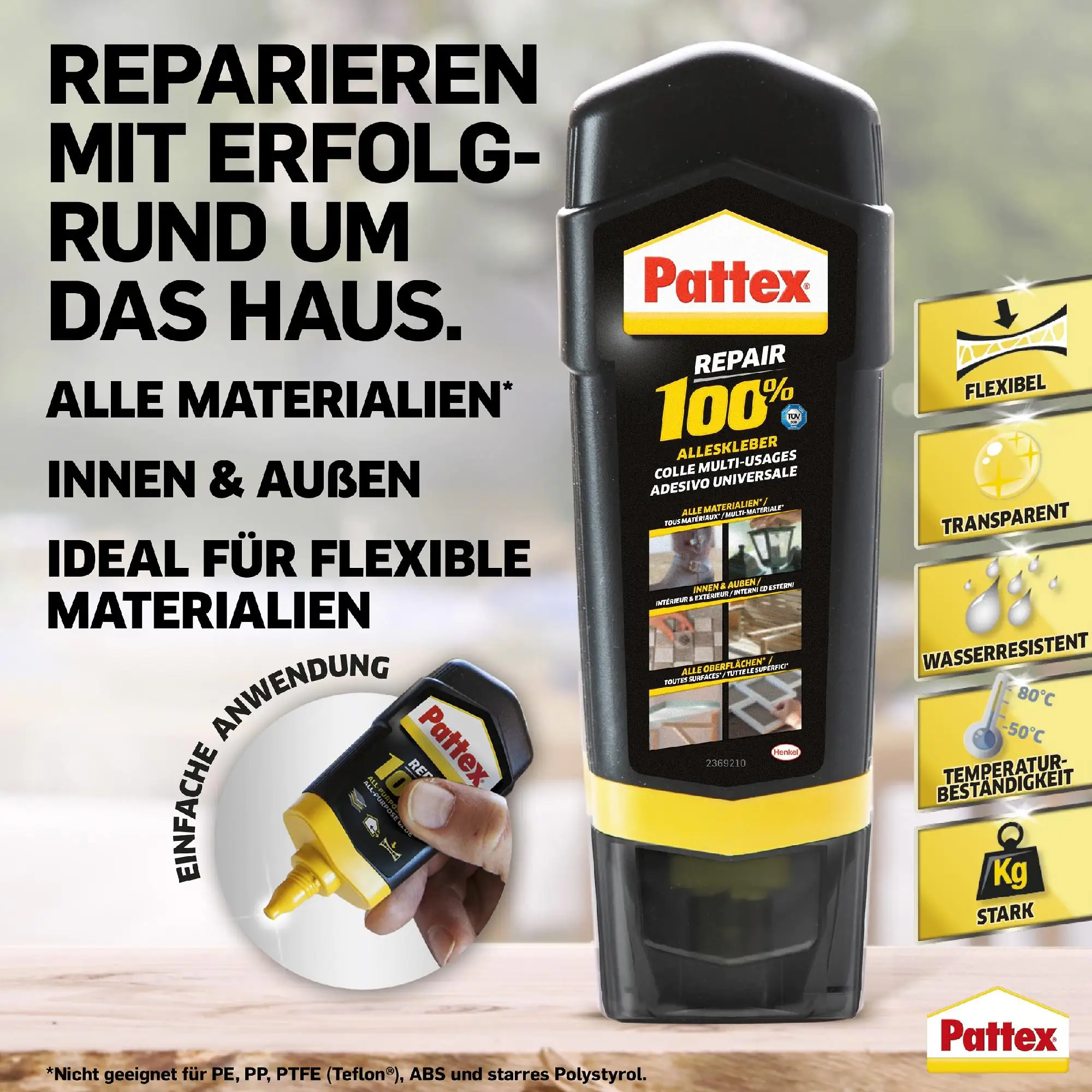 Pattex Repair 100% Alleskleber 50 g Flasche, transparent Pattex Repair 100% Alleskleber 50 g Flasche, transparent