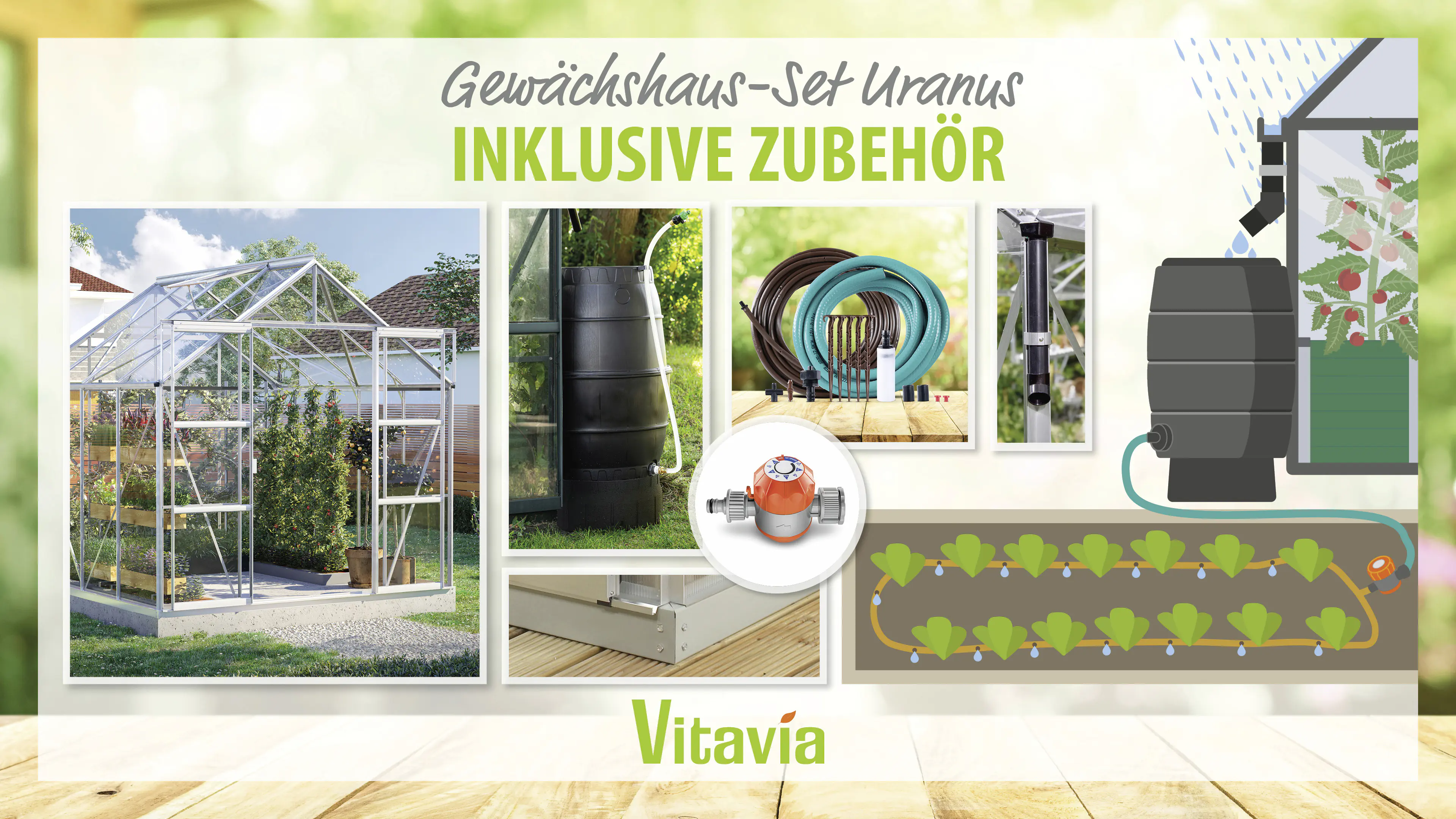 Vitavia Gewächshaus-Set Uranus 6700 ESG 3 mm alu 254 x 254 cm 