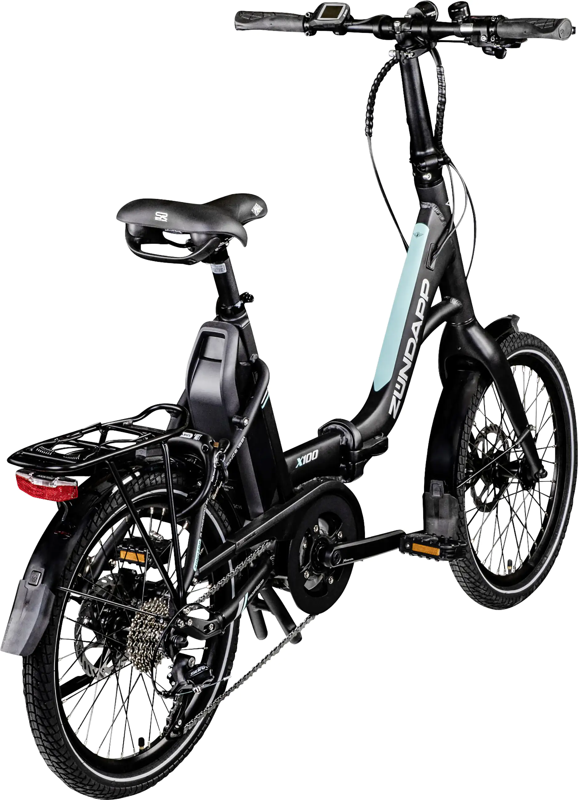 Zündapp E-Bike Faltrad X100 20 Zoll 9-Gang RH 45cm 400 Wh schwarz/türkis