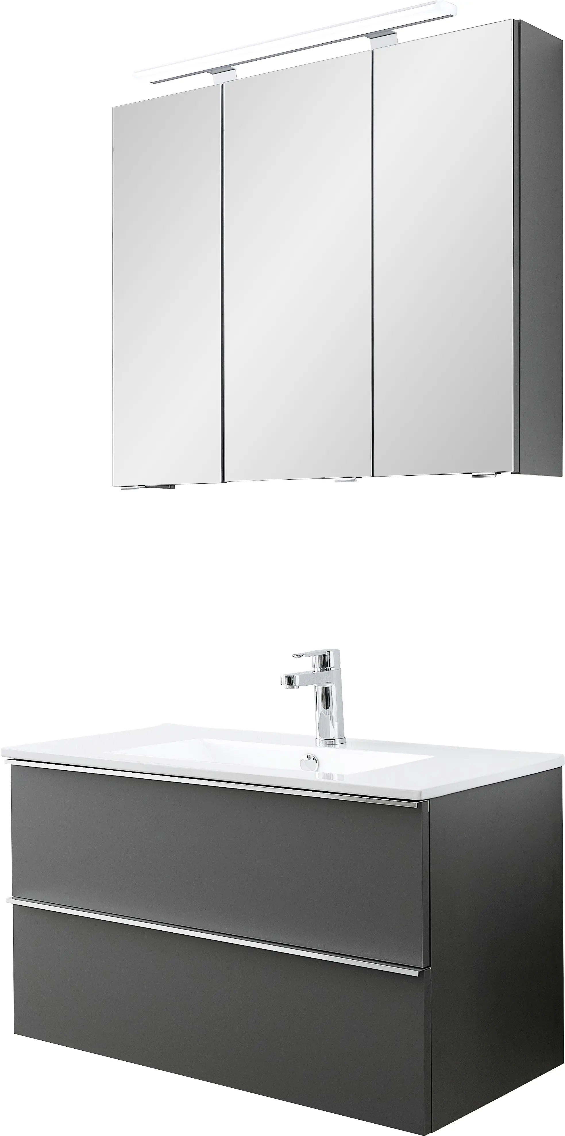 Primaster Bad-Set Düsseldorf grau 81 cm LED-Leuchten, Keramikwaschtisch