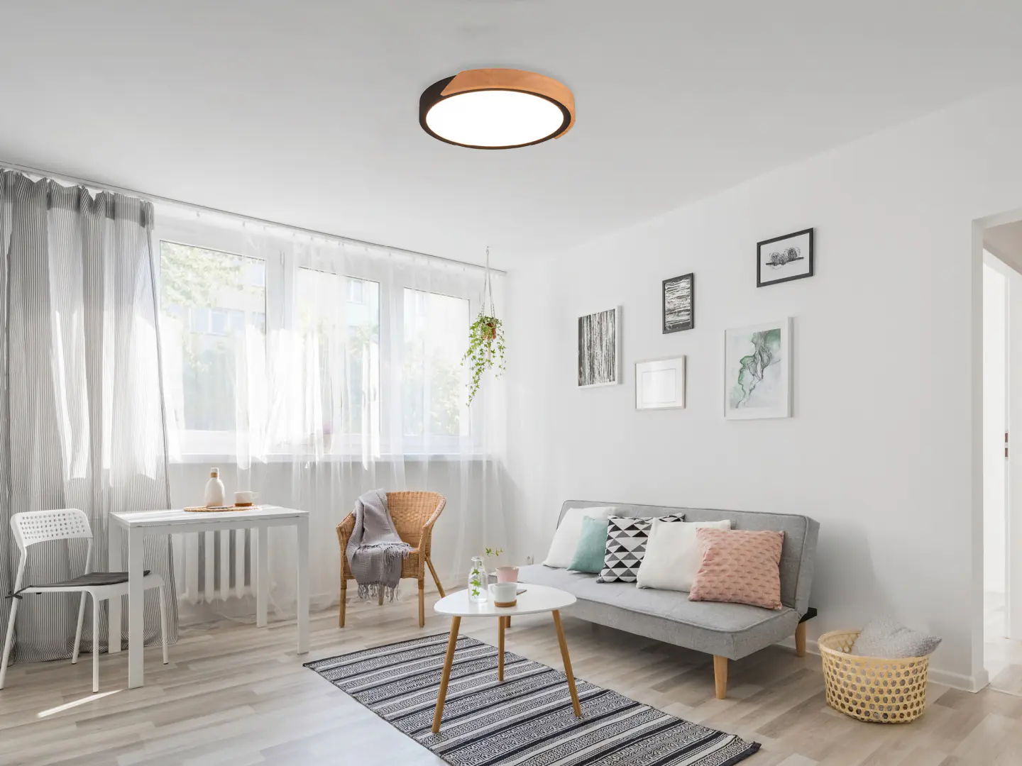 Trio LED-Deckenleuchte Jano Ø 31,5 cm warmweiß schwarz matt/naturholz dimmbar