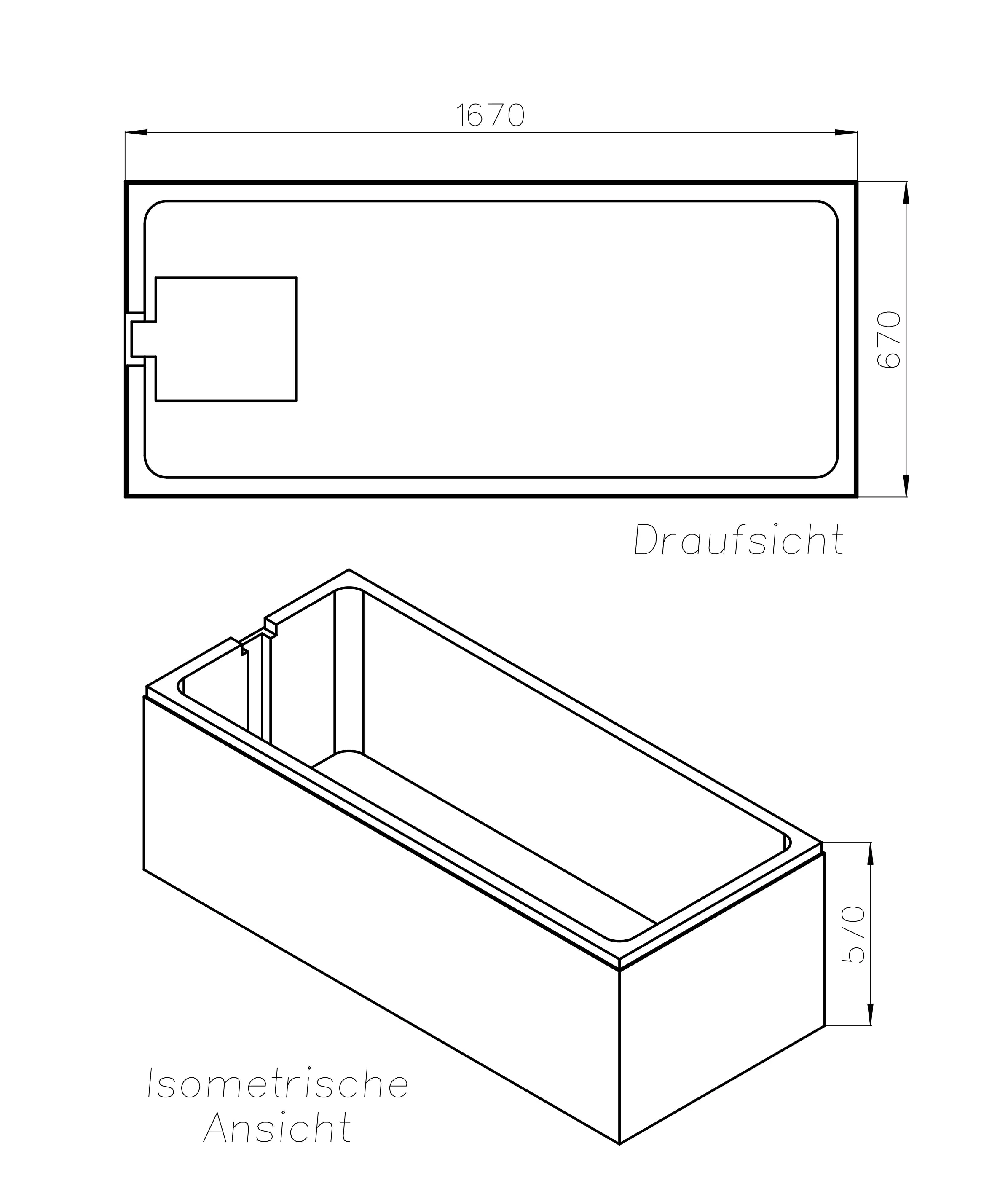 Ottofond Wannenträger Costa 1670 x 670 mm