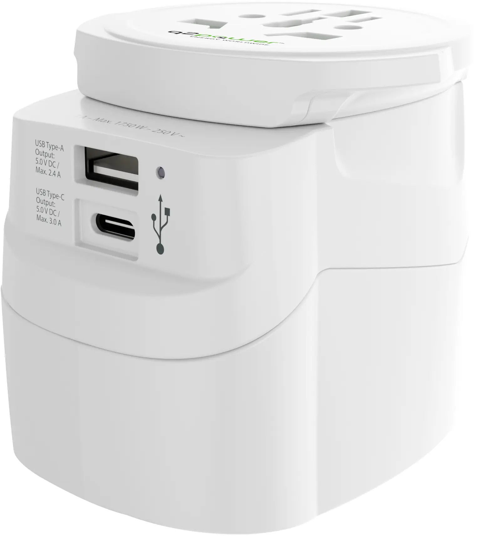 Kopp Reiseadapter Light USB AC World 2-teilig weiß