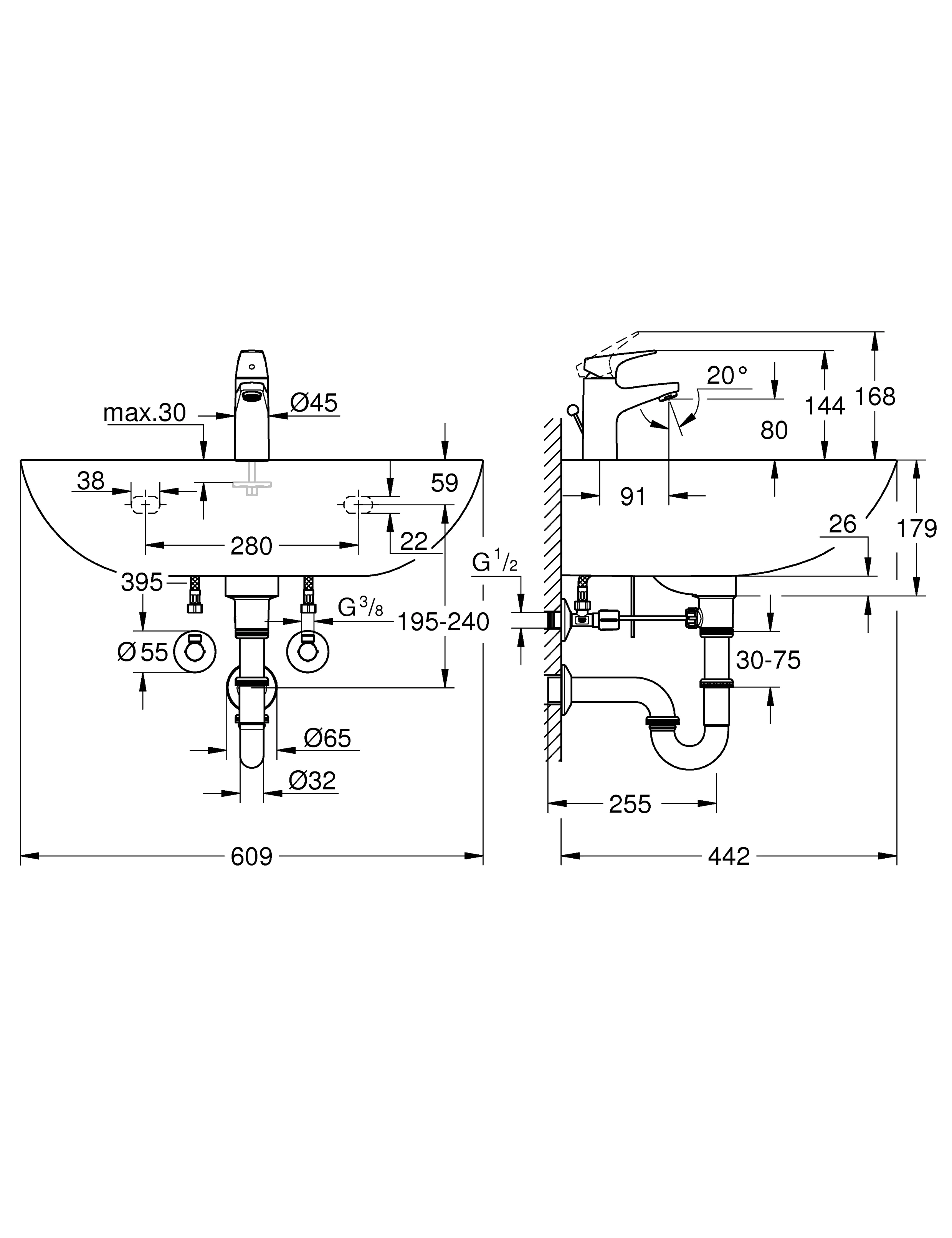 4005176478925_2 Grohe Waschtisch-Komplett-Set Bau 60 cm, weiß