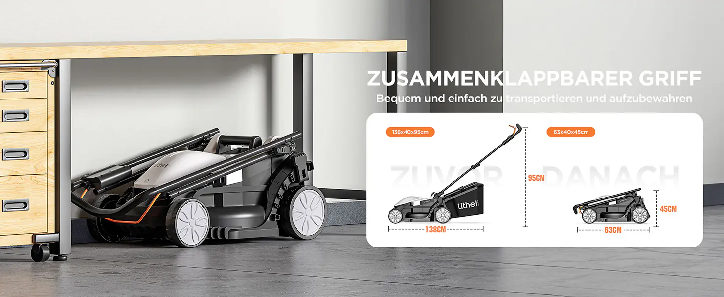 Litheli Akku-Rasenmäher U20 20V, 33cm Schnittbreite, inkl. Akku 4.0Ah und USB-C Ladekabel