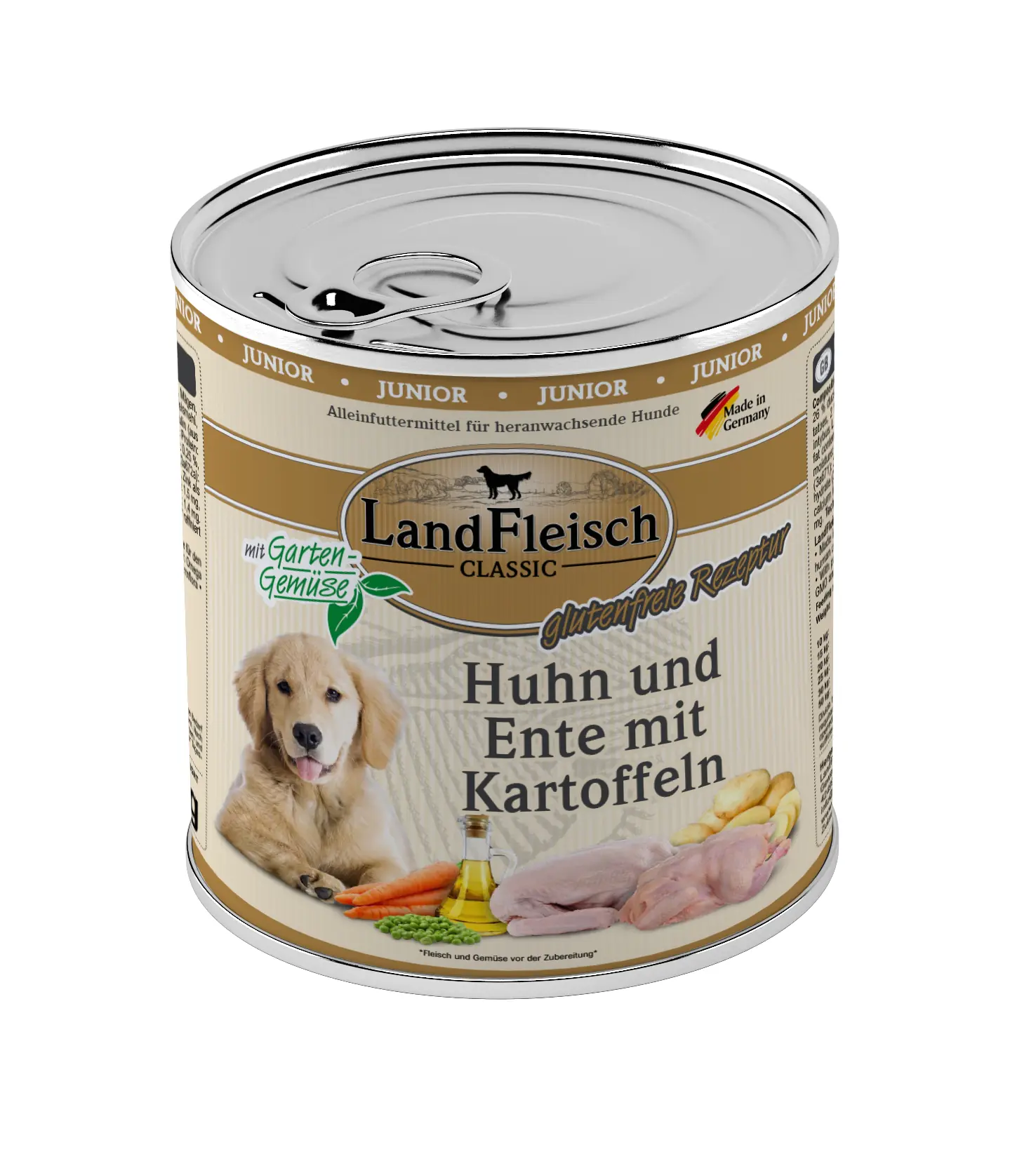 Landfleisch Classic Hundenassfutter Junior glutenfrei 800 g Huhn & Ente + Kartoffel  Landfleisch Classic Hundenassfutter Junior glutenfrei 800 g Huhn & Ente + Kartoffel