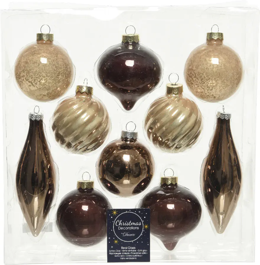 Kaemingk Weinachtsbaumkugel Sortiment aus Glas braun mix - 10 Stück