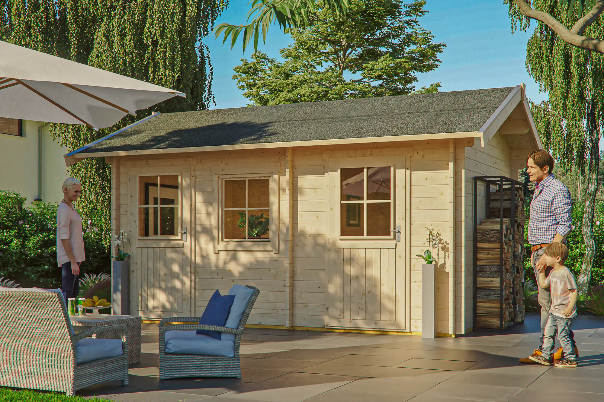 SKAN HOLZ Freizeithaus Lausanne 450 x 300 cm natur mit Fußboden, 2. Schalung