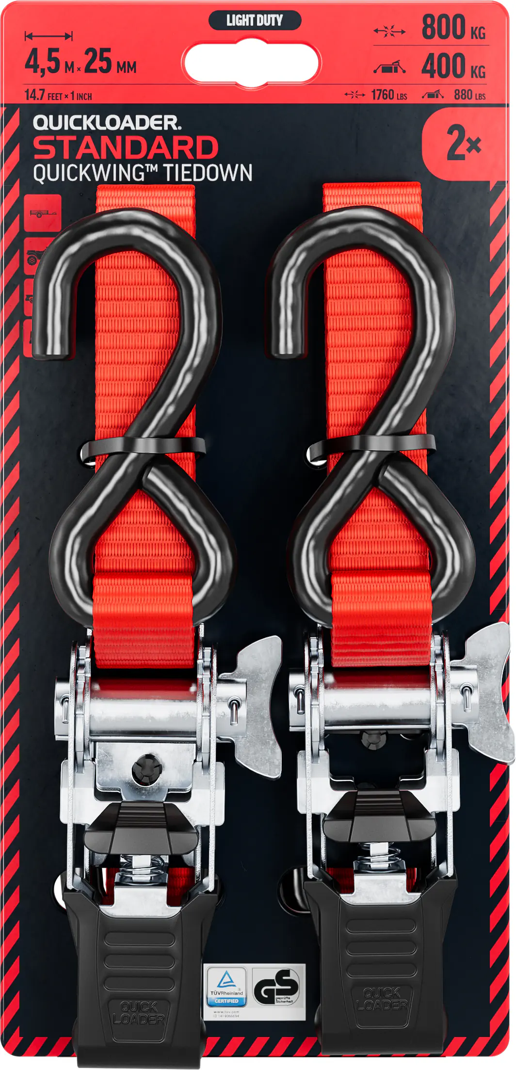 QUICKLOADER® Spanngurt 25 mm x 4,5 m 2 Stück rot 