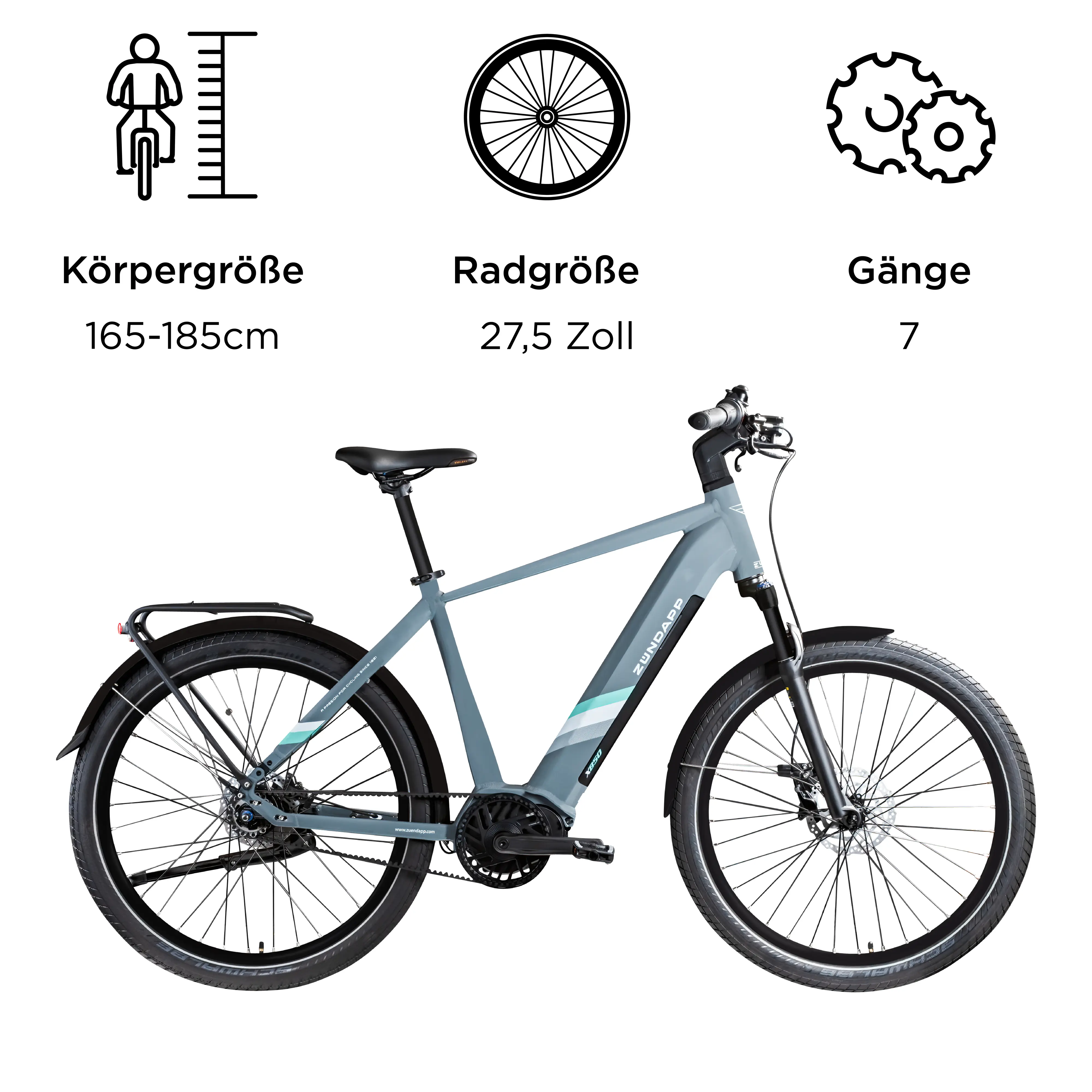 Zündapp E-Bike Trekking X850 Diamantrahmen 27,5 Zoll 7-Gang 550 Wh basaltgrau