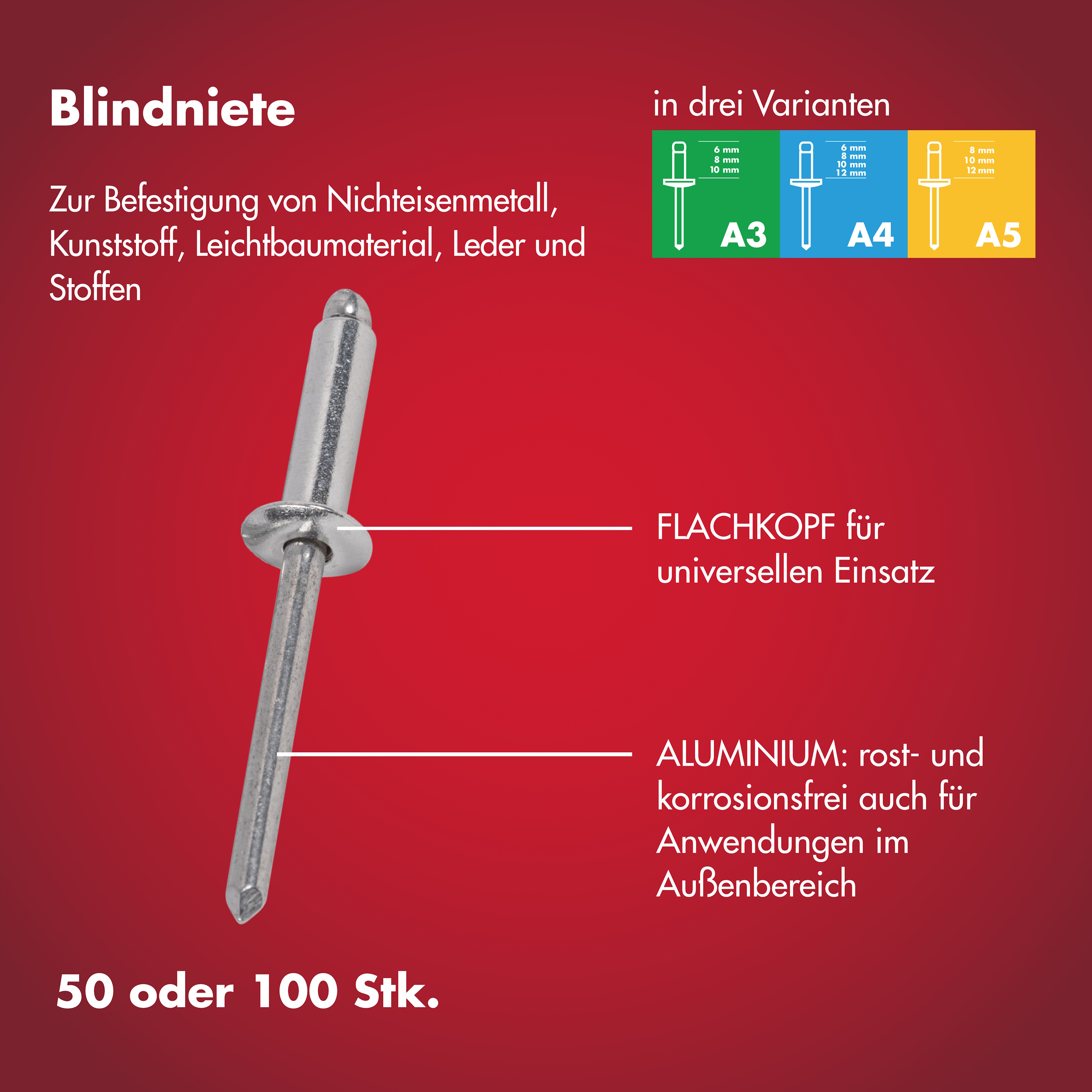 Arrow Blindniete Typ A3 Ø 4 x 6 mm Aluminium 100 Stück