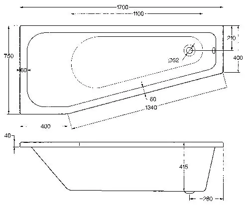 Ottofond Badewanne Koala Vario 170 x 75 cm, weiß, Modell B