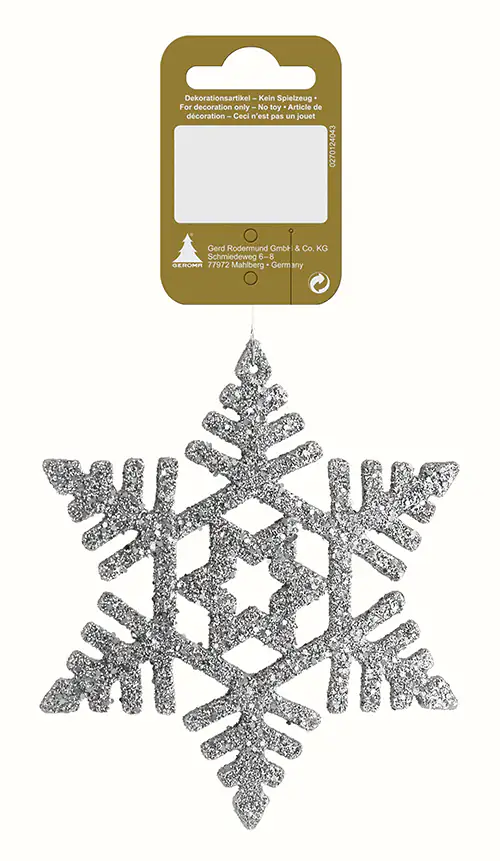 Hänger Schneeflocke aus Kunststoff silber 10 cm