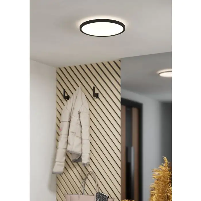 Eglo LED Deckenleuchte Minerario schwarz weiß Ø 30 cm warmweiß IP54