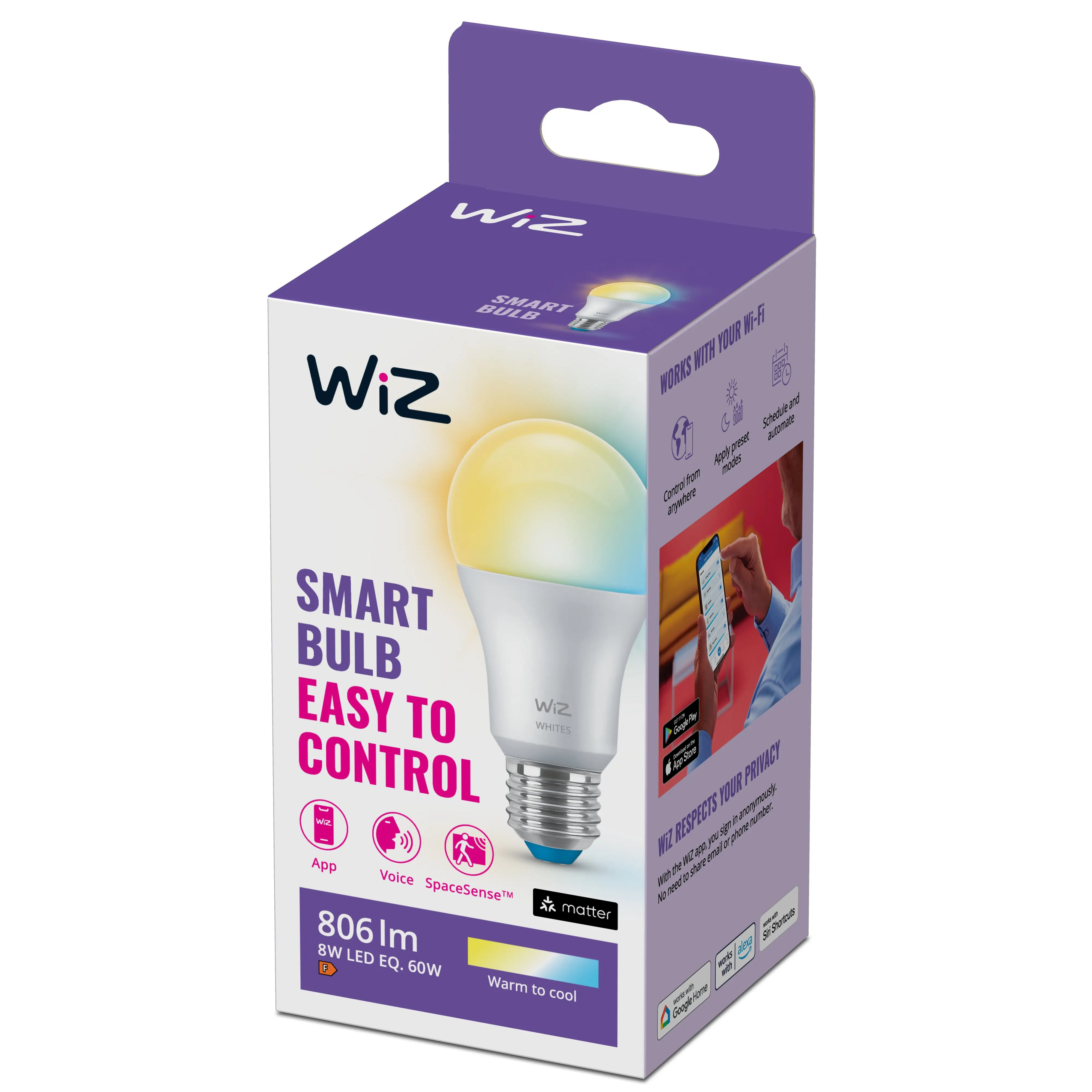 WiZ LED Leuchtmittel E27 8W 806lm 2700-6500K A60