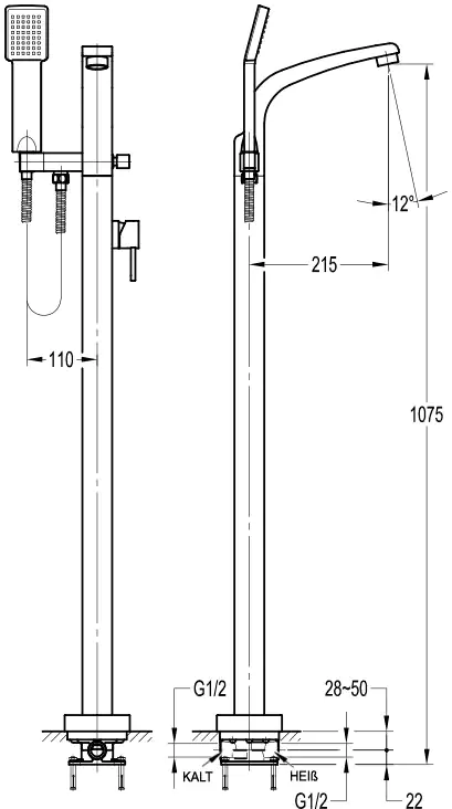Ottofond Freistehende Armatur Gila mit gebogenem Auslauf