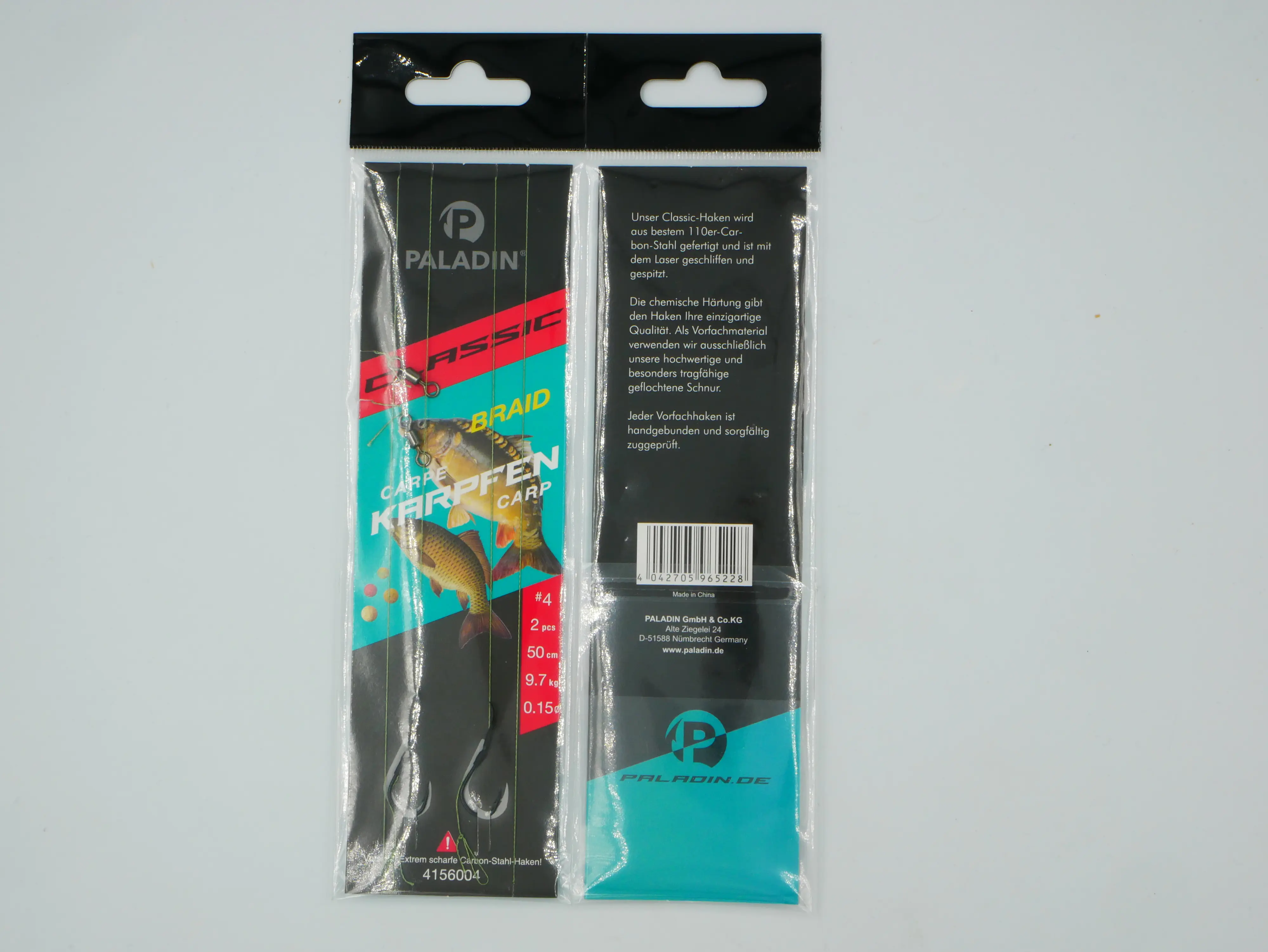 Paladin Karpfenhaken Boilie gebunden Größe 4 50 cm 2 Stück schwarz