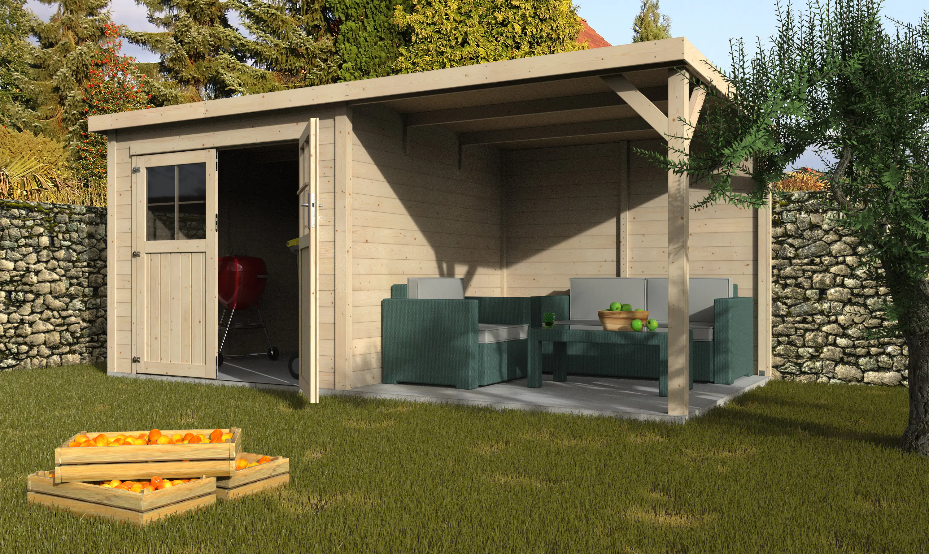 Decor et Jardin Gartenhaus Paradis 463 x 236 cm natur inkl. Anbau