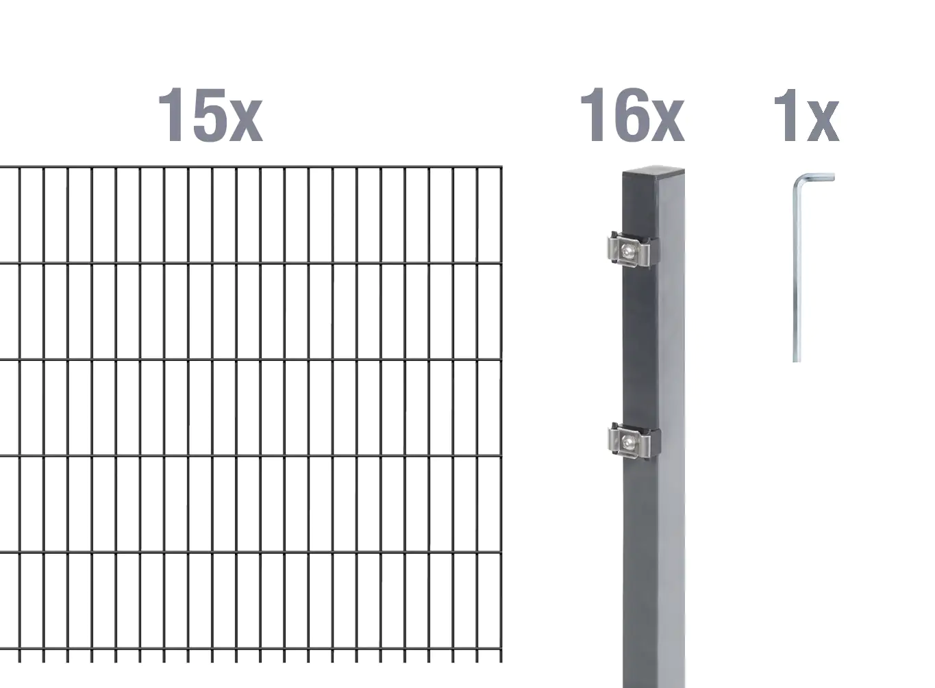 Alberts Doppelstabmatten-Grundset 30 m 200 x 100 cm 6/5/6 anthrazit